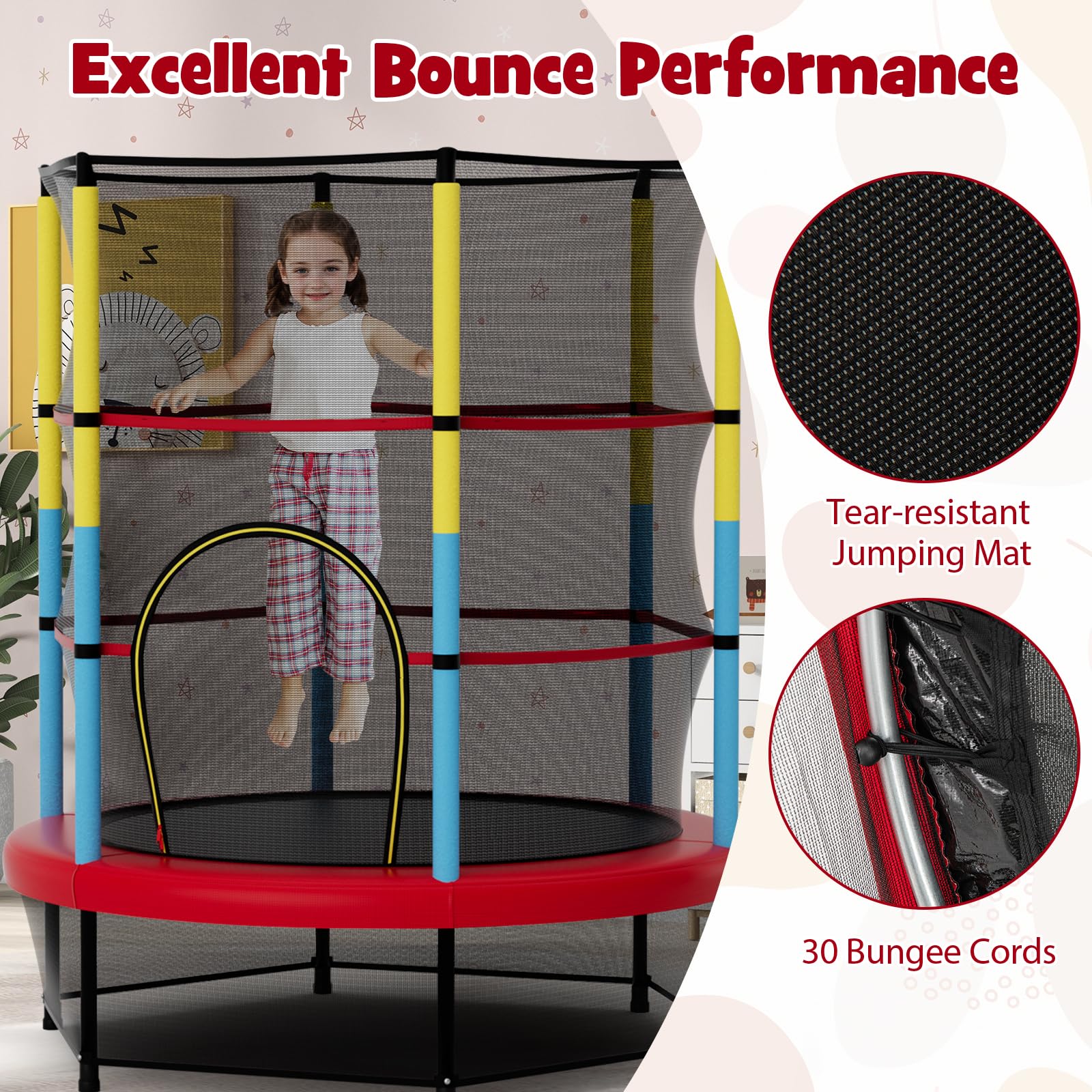 Goplus 55” Trampoline for Kids, ASTM Approved Toddler Trampoline with Safety Enclosure Net - Image 5