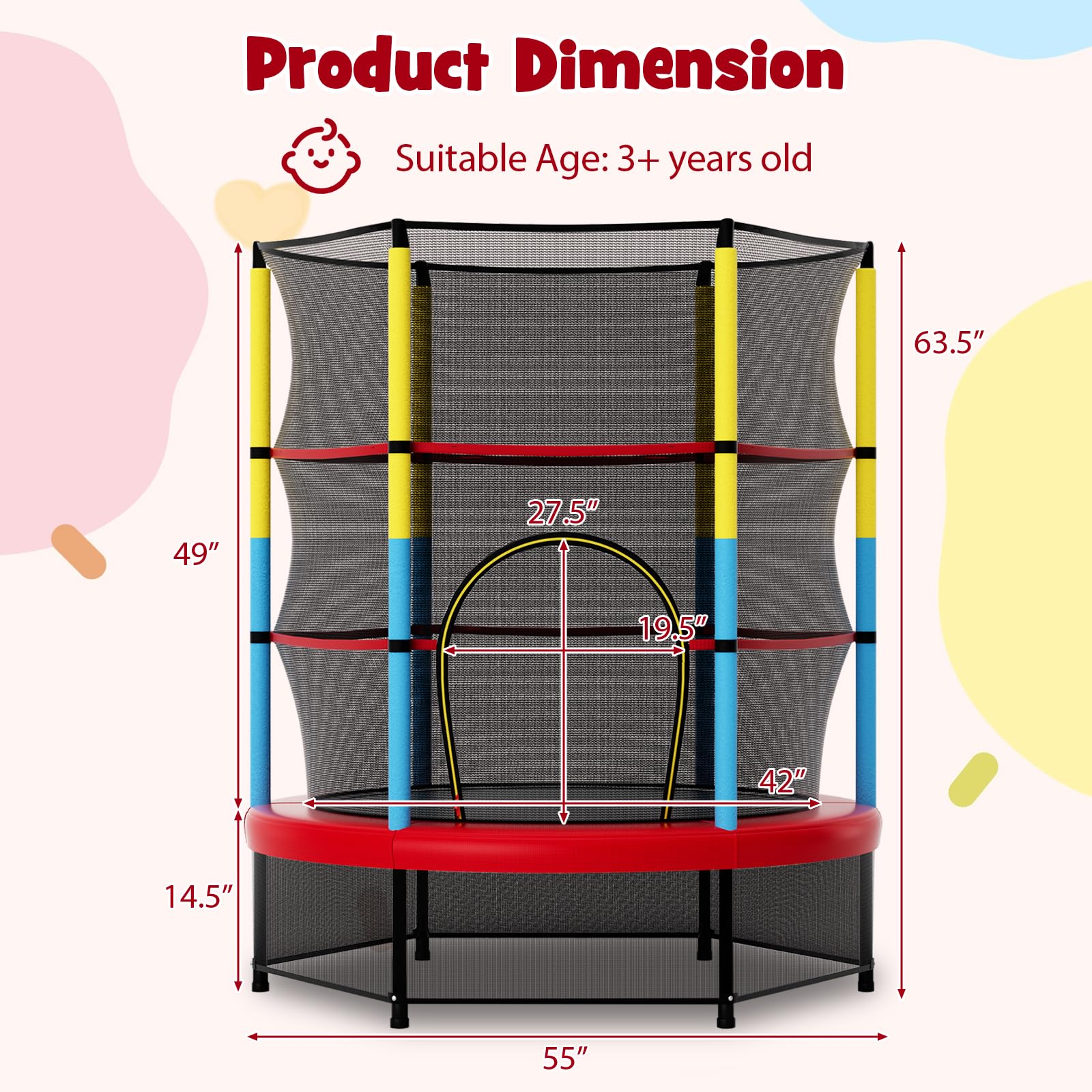 Goplus 55” Trampoline for Kids, ASTM Approved Toddler Trampoline with Safety Enclosure Net - Image 7