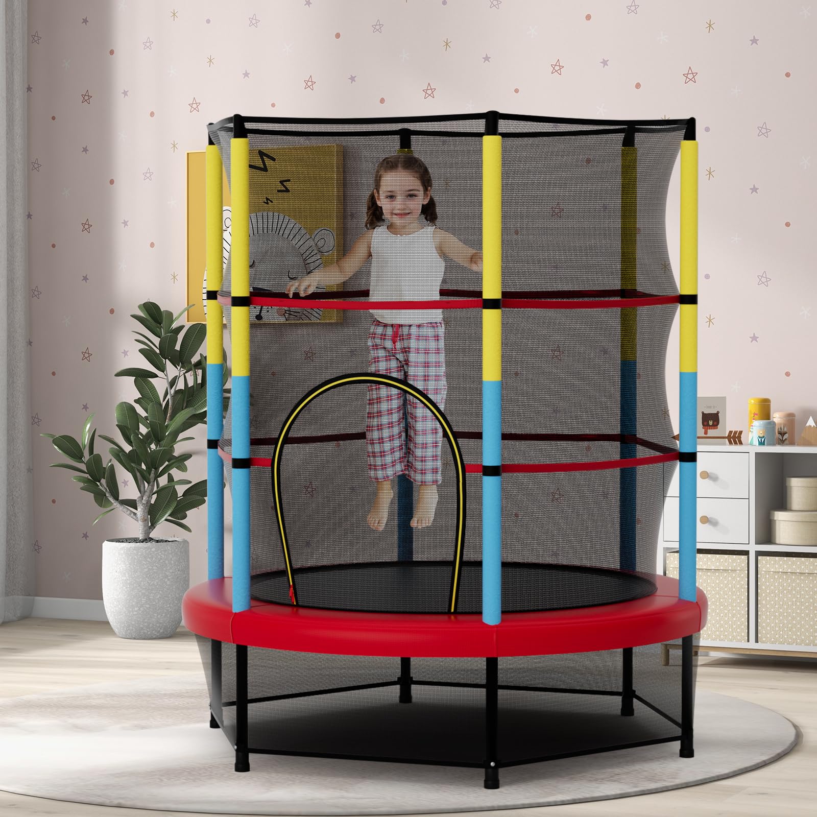 Goplus 55” Trampoline for Kids, ASTM Approved Toddler Trampoline with Safety Enclosure Net - Image 8