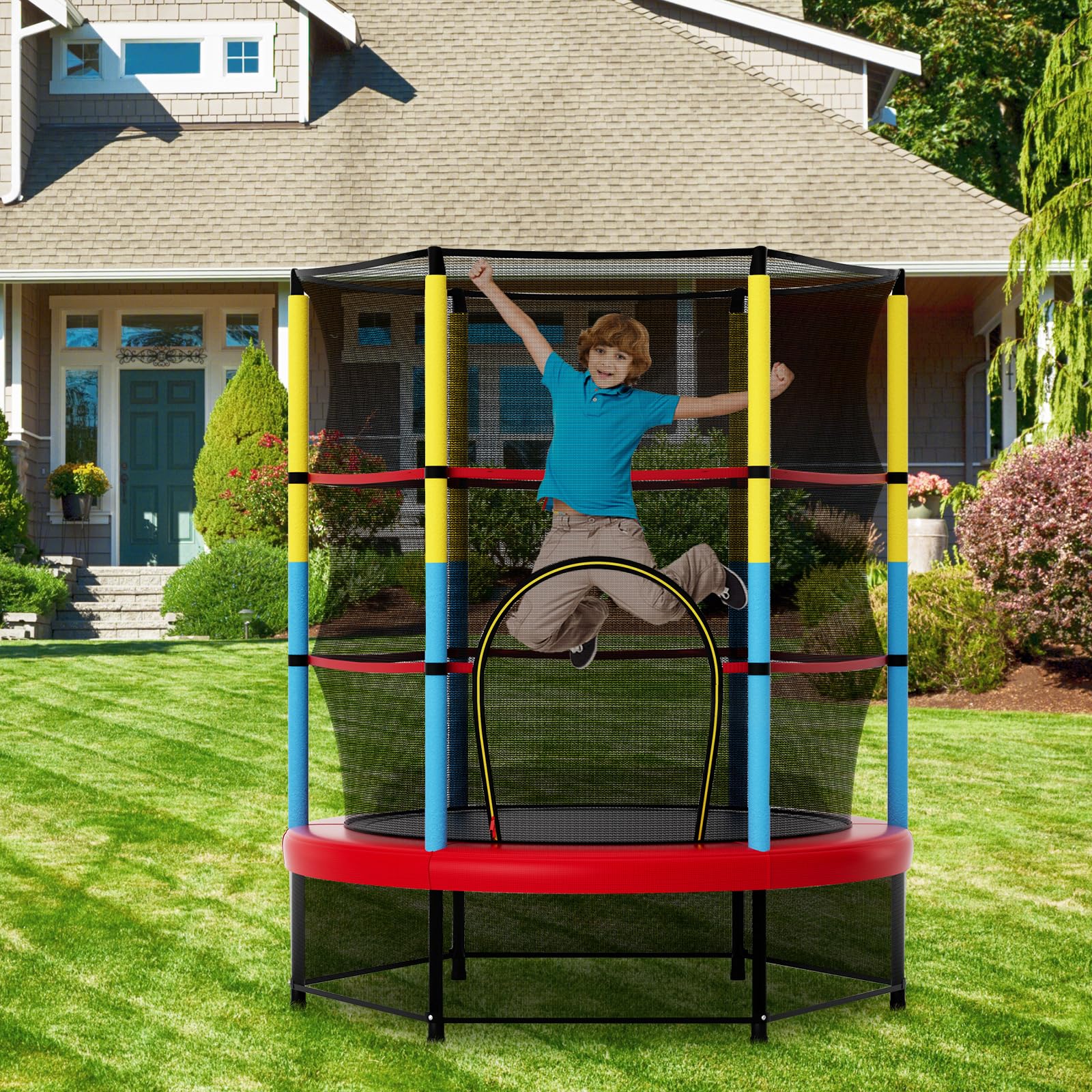 Goplus 55” Trampoline for Kids, ASTM Approved Toddler Trampoline with Safety Enclosure Net - Image 9