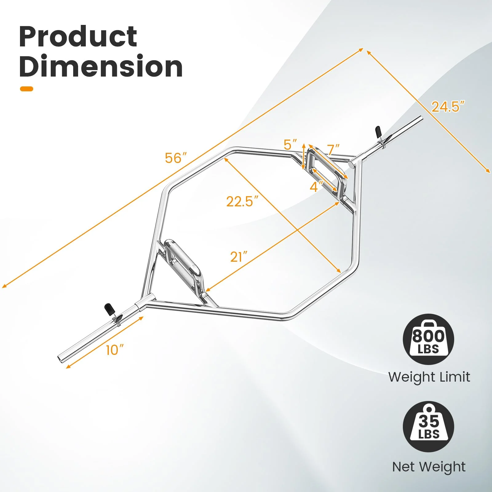 Goplus 56’’ Olympic Hex Trap Bar, Fit 1’’ Weight Plates - Image 9