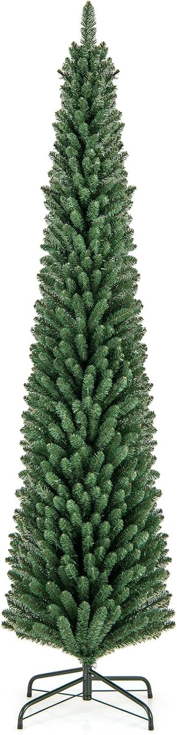 Goplus 5ft / 6ft / 7ft / 8ft Artificial Skinny Xmas Tree with Quick Shape Technology - Image 11