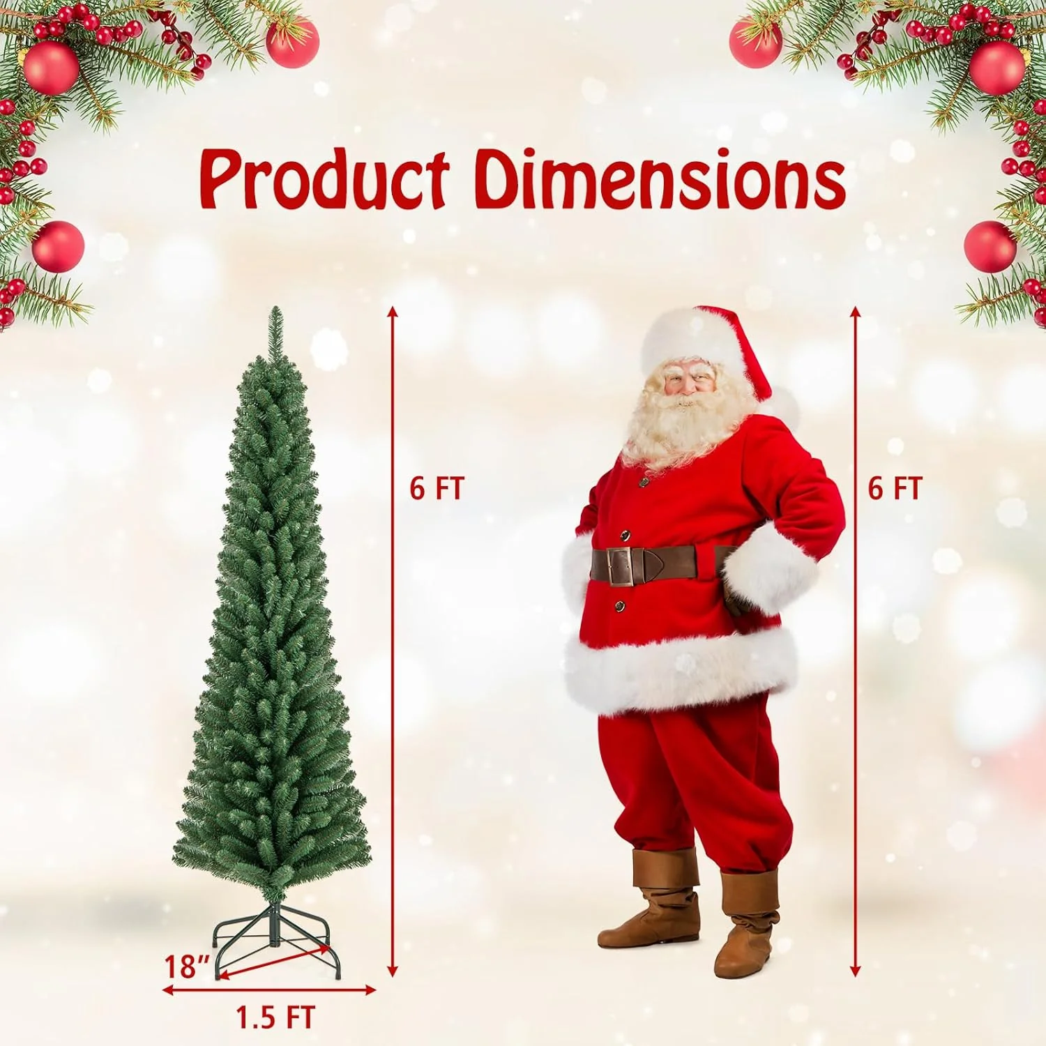 Goplus 5ft / 6ft / 7ft / 8ft Artificial Skinny Xmas Tree with Quick Shape Technology - Image 12