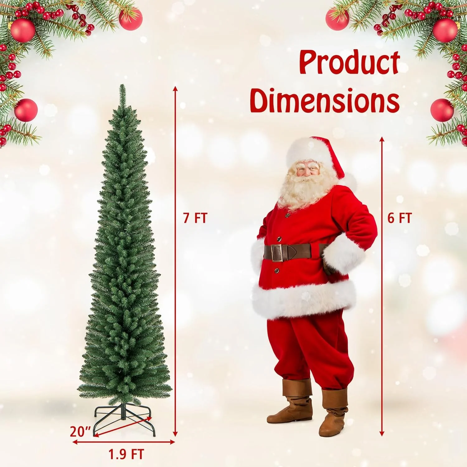 Goplus 5ft / 6ft / 7ft / 8ft Artificial Skinny Xmas Tree with Quick Shape Technology - Image 13