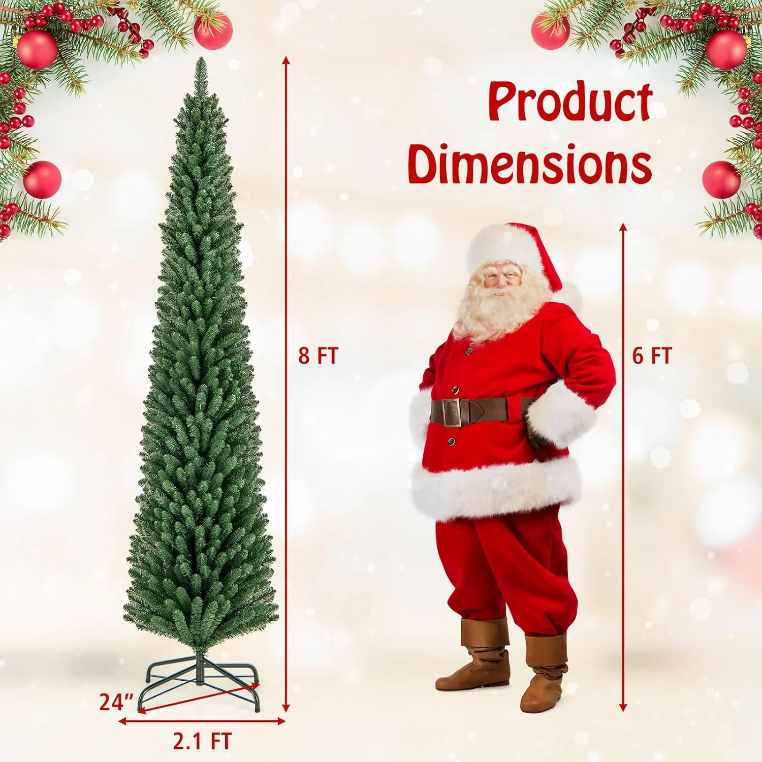 Goplus 5ft / 6ft / 7ft / 8ft Artificial Skinny Xmas Tree with Quick Shape Technology - Image 14