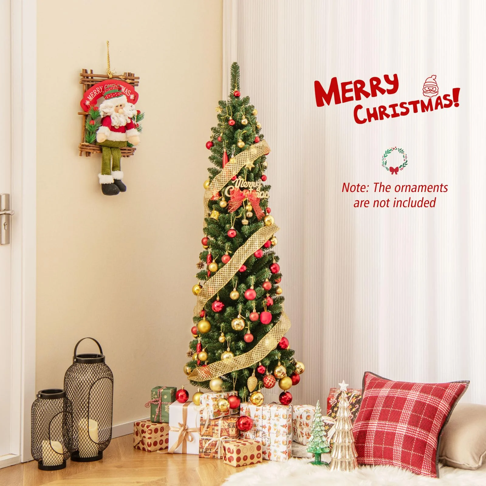 Goplus 5ft / 6ft / 7ft / 8ft Artificial Skinny Xmas Tree with Quick Shape Technology - Image 2