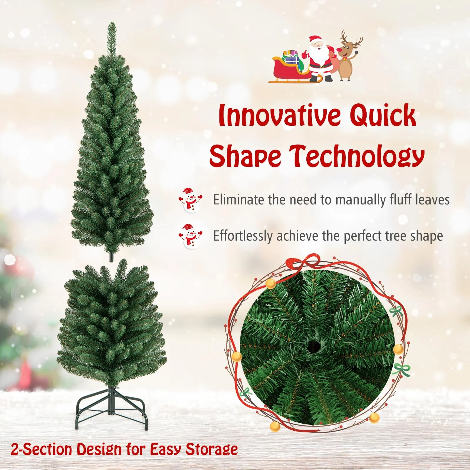 Goplus 5ft / 6ft / 7ft / 8ft Artificial Skinny Xmas Tree with Quick Shape Technology - Image 3