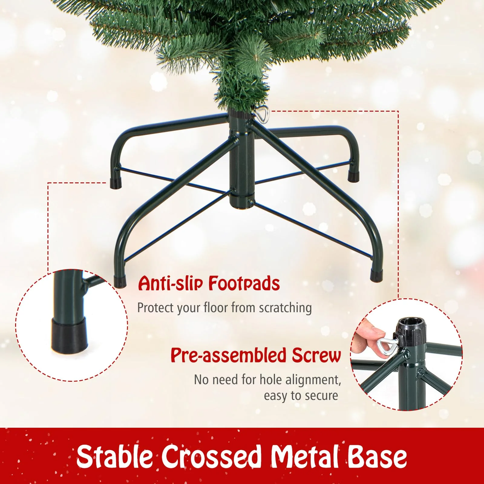 Goplus 5ft / 6ft / 7ft / 8ft Artificial Skinny Xmas Tree with Quick Shape Technology - Image 6
