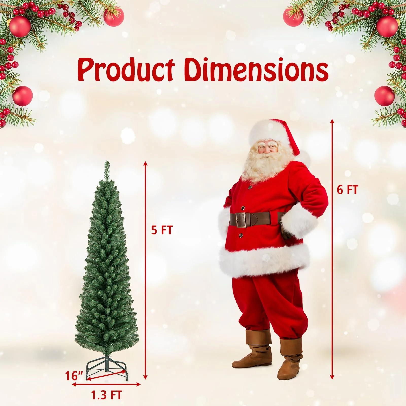 Goplus 5ft / 6ft / 7ft / 8ft Artificial Skinny Xmas Tree with Quick Shape Technology - Image 7