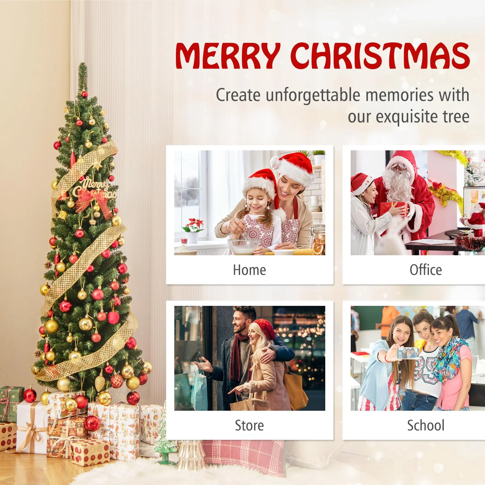 Goplus 5ft / 6ft / 7ft / 8ft Artificial Skinny Xmas Tree with Quick Shape Technology - Image 8