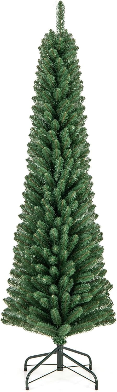 Goplus 5ft / 6ft / 7ft / 8ft Artificial Skinny Xmas Tree with Quick Shape Technology - Image 9
