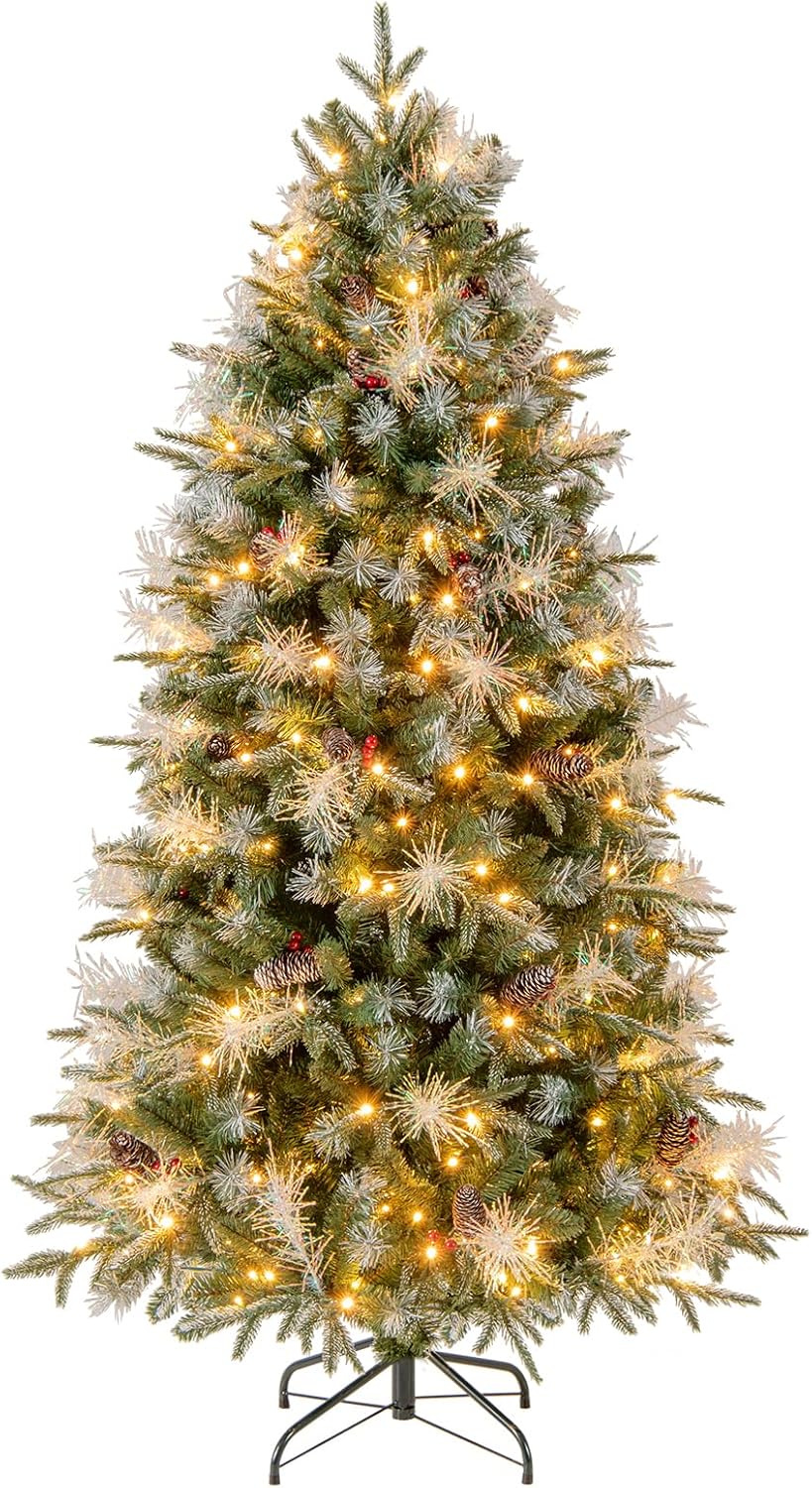 Goplus 5FT / 6FT / 7FT Pre-Lit Artificial Christmas Tree with LED Lights Pine Cones Berries - Image 11