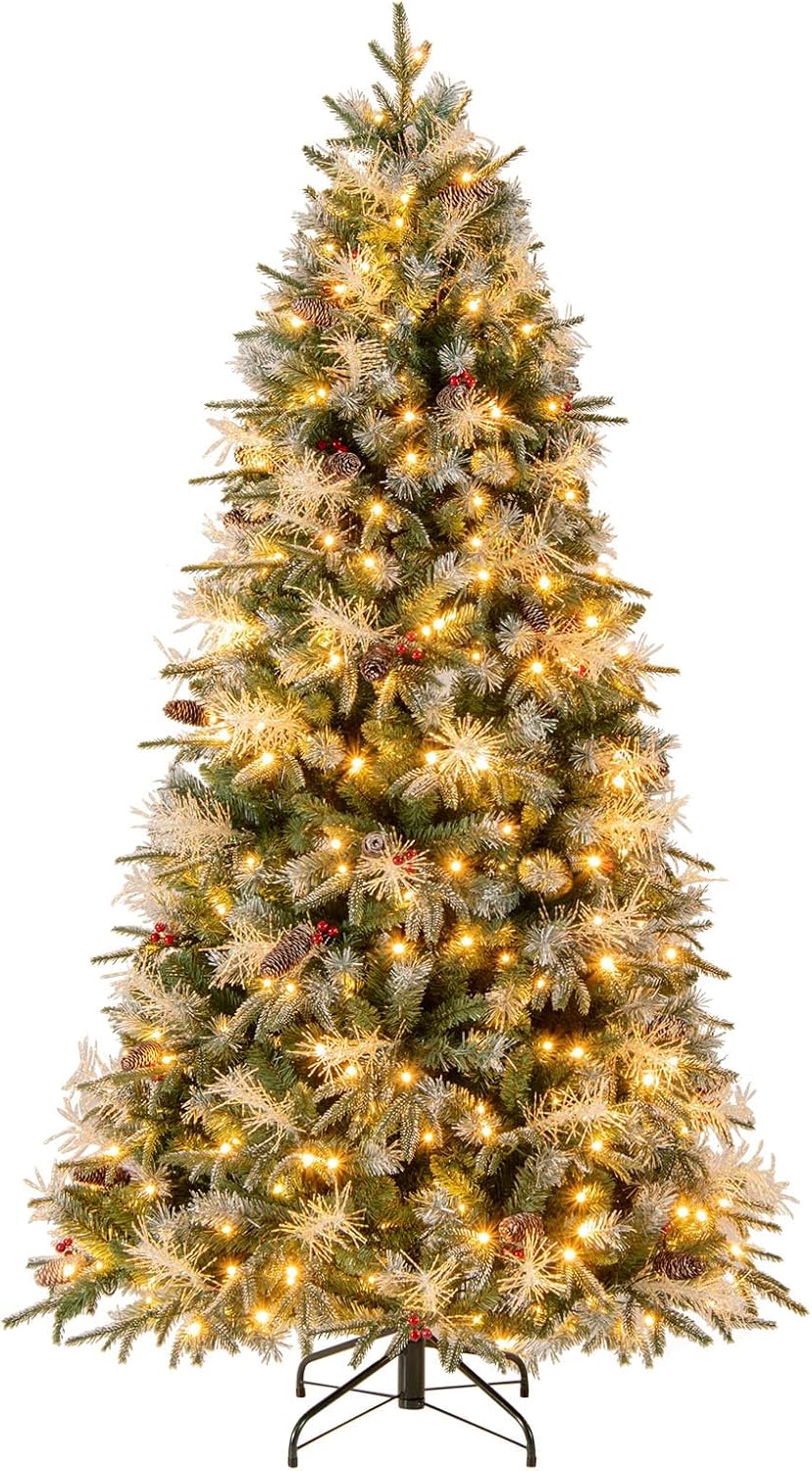 Goplus 5FT / 6FT / 7FT Pre-Lit Artificial Christmas Tree with LED Lights Pine Cones Berries - Image 12