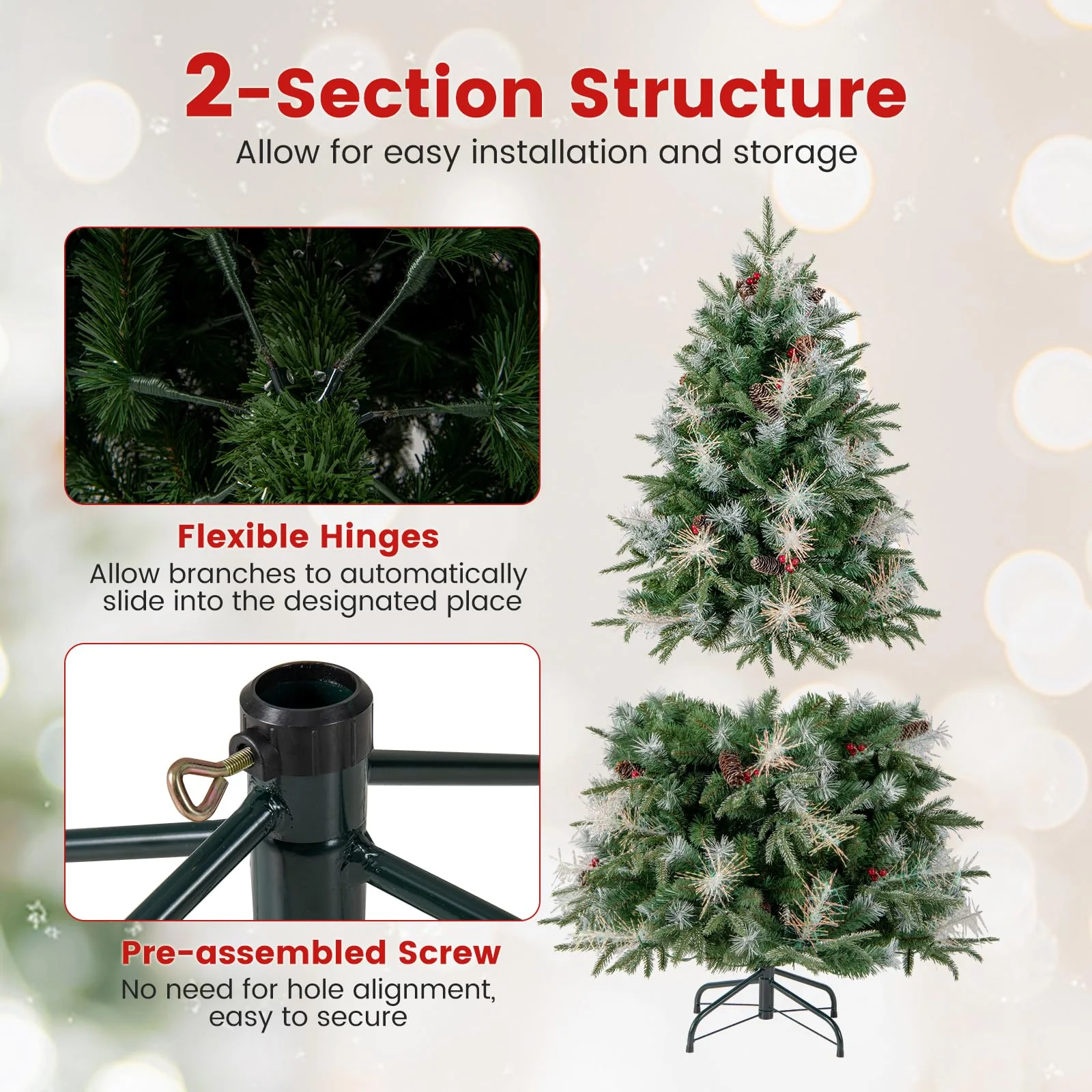 Goplus 5FT / 6FT / 7FT Pre-Lit Artificial Christmas Tree with LED Lights Pine Cones Berries - Image 5