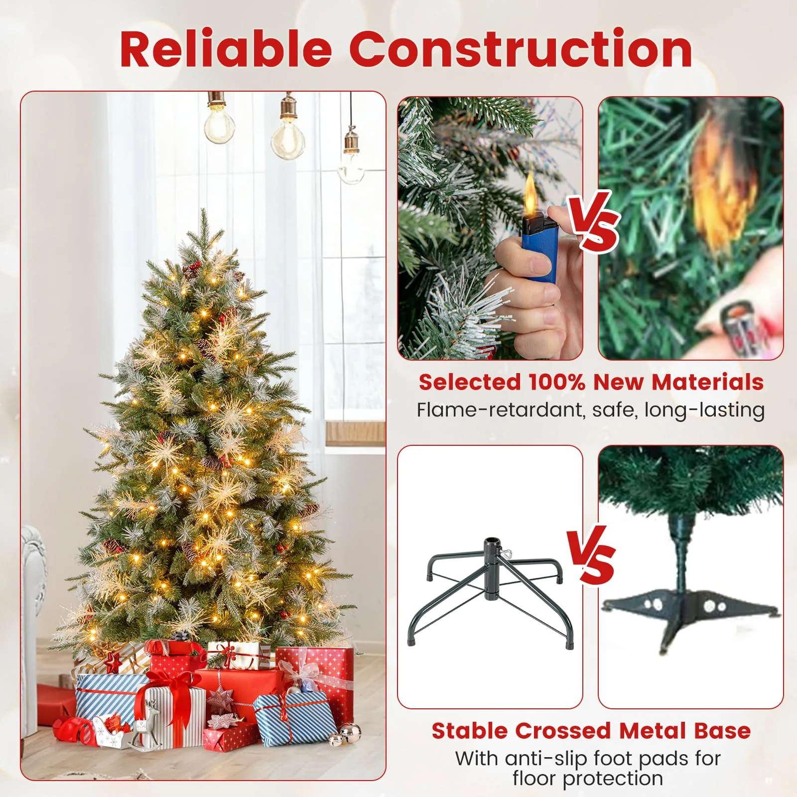 Goplus 5FT / 6FT / 7FT Pre-Lit Artificial Christmas Tree with LED Lights Pine Cones Berries - Image 6