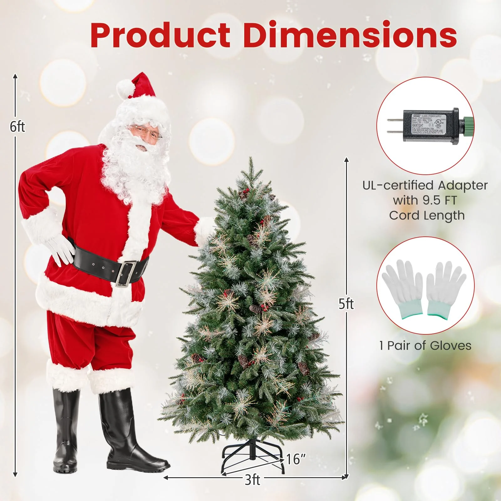 Goplus 5FT / 6FT / 7FT Pre-Lit Artificial Christmas Tree with LED Lights Pine Cones Berries - Image 7