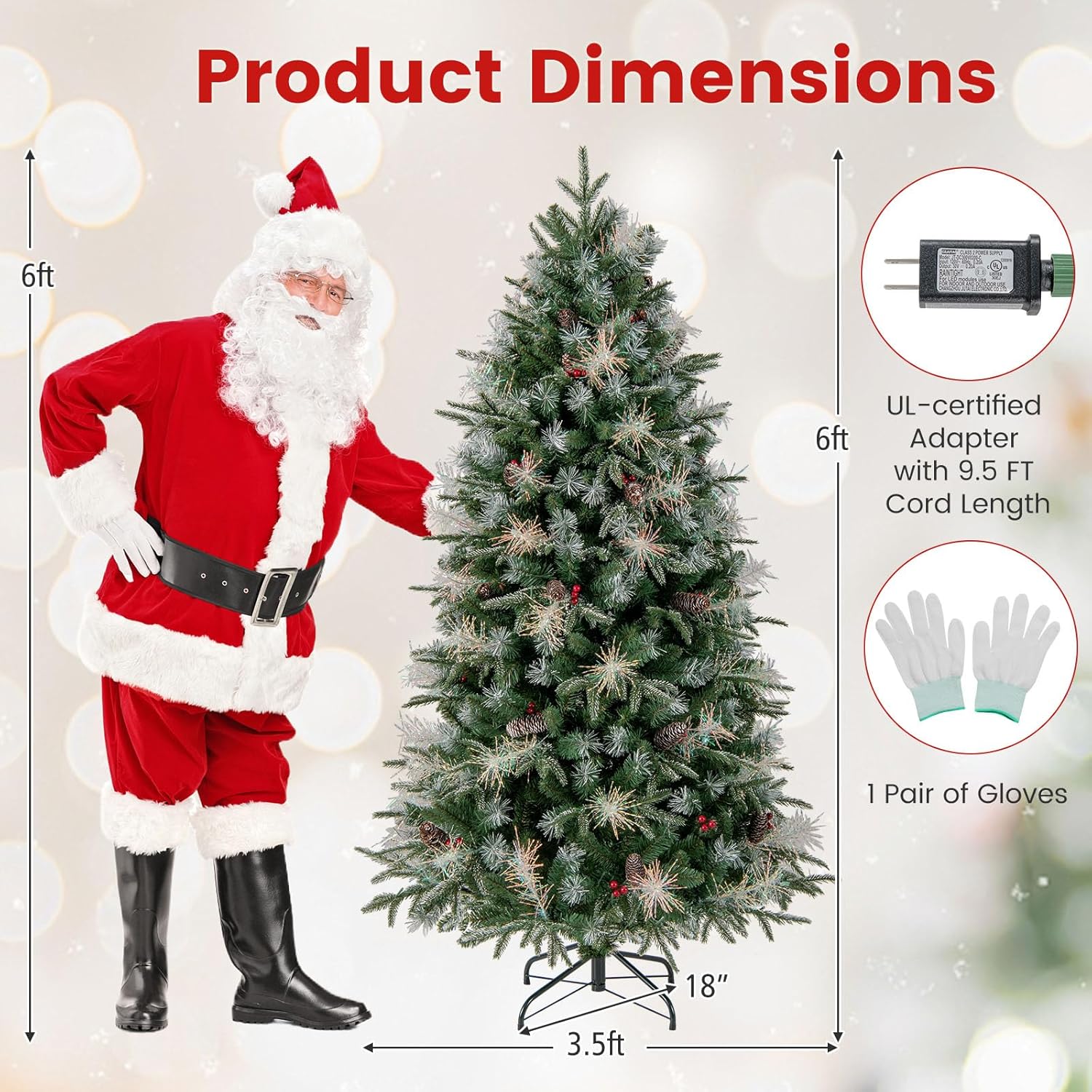 Goplus 5FT / 6FT / 7FT Pre-Lit Artificial Christmas Tree with LED Lights Pine Cones Berries - Image 8