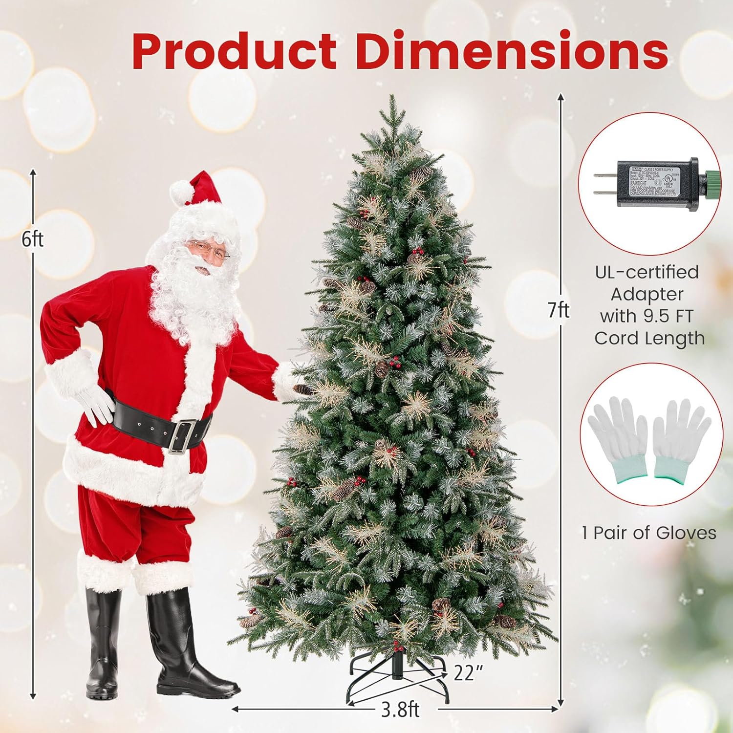 Goplus 5FT / 6FT / 7FT Pre-Lit Artificial Christmas Tree with LED Lights Pine Cones Berries - Image 9