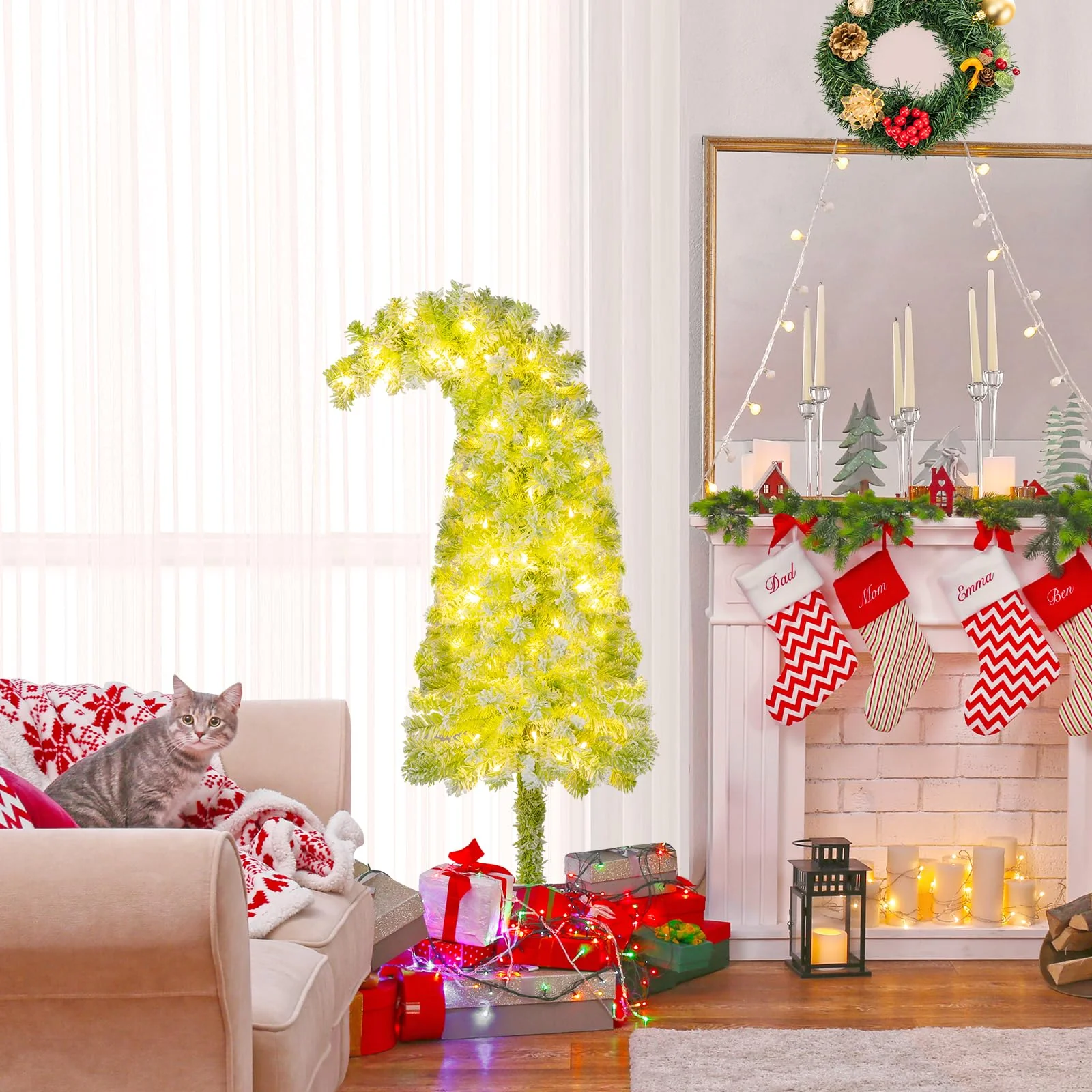 Goplus 5FT / 6FT / 7FT Whimsical Christmas Tree | Bendable Grinchs Xmas Tree - Image 10