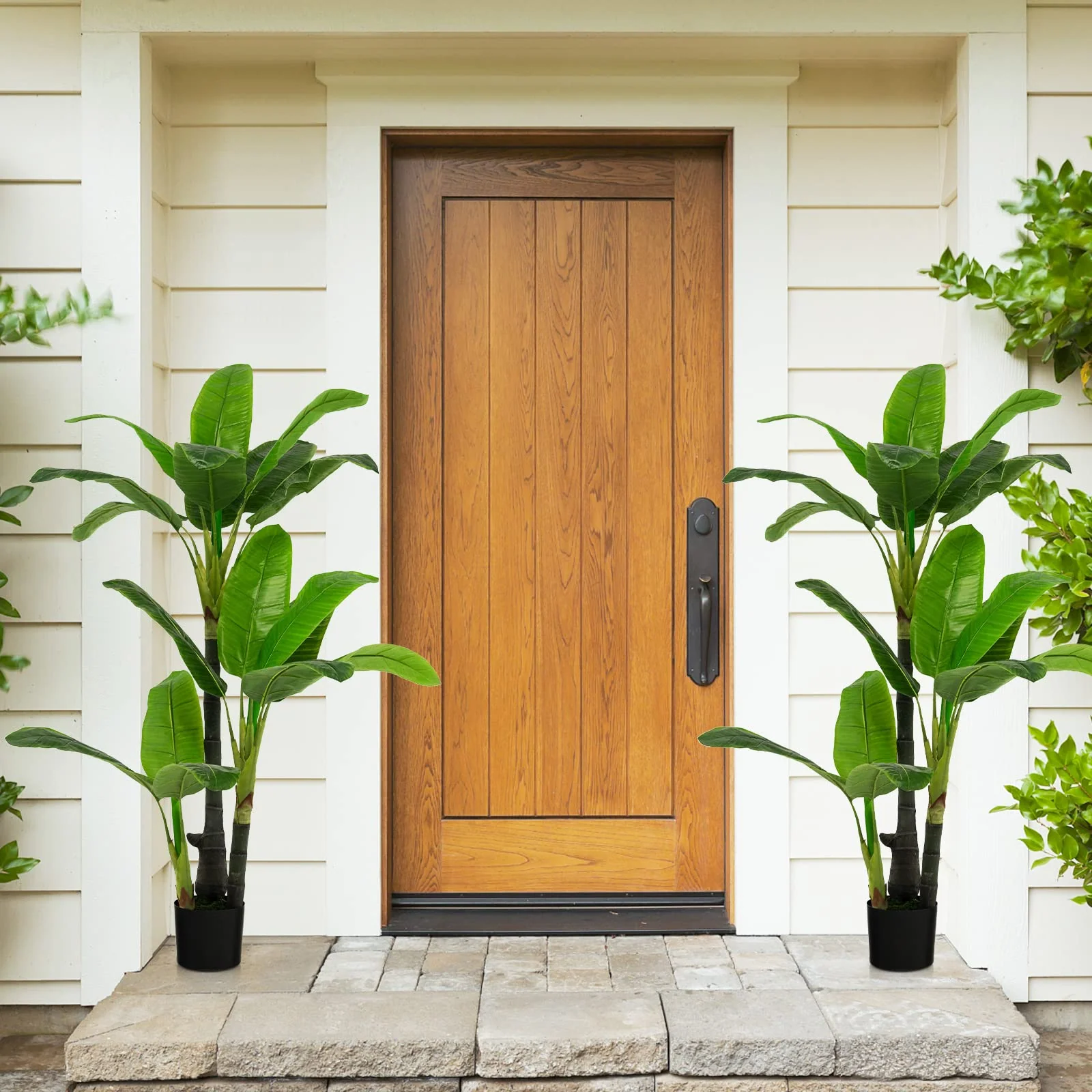 Goplus 5ft Bird of Paradise Artificial Plant, Fake Tropical Palm Tree with 18 Large Leaves - Image 2