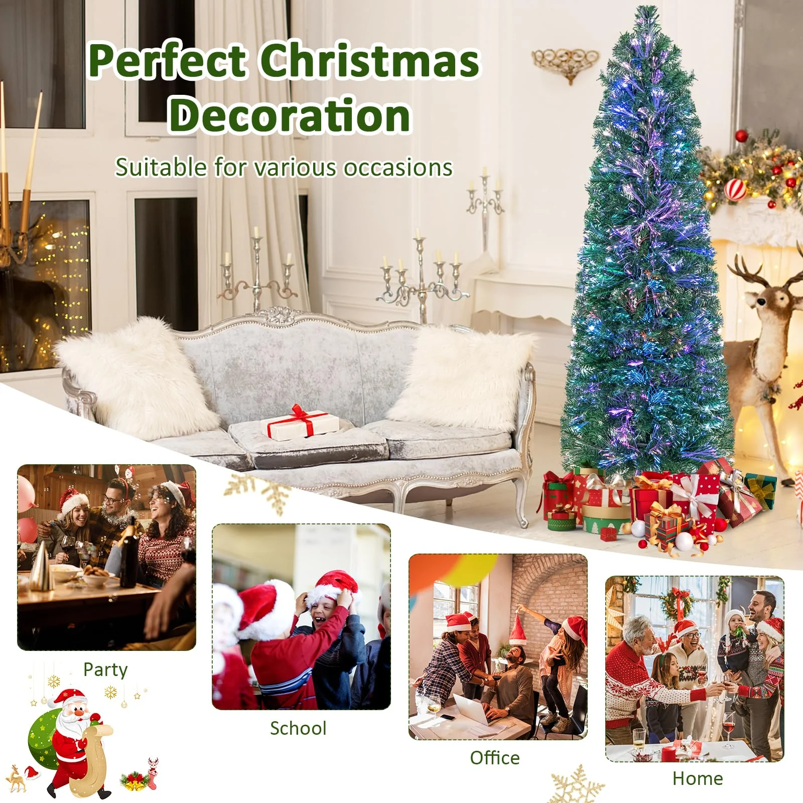 Goplus 5ft Fiber Optic Pencil Christmas Tree Xmas Full Tree for Home Office Holiday Decor - Image 3