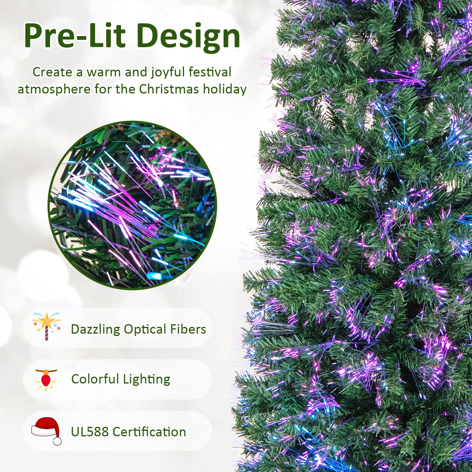Goplus 5ft Fiber Optic Pencil Christmas Tree Xmas Full Tree for Home Office Holiday Decor - Image 4