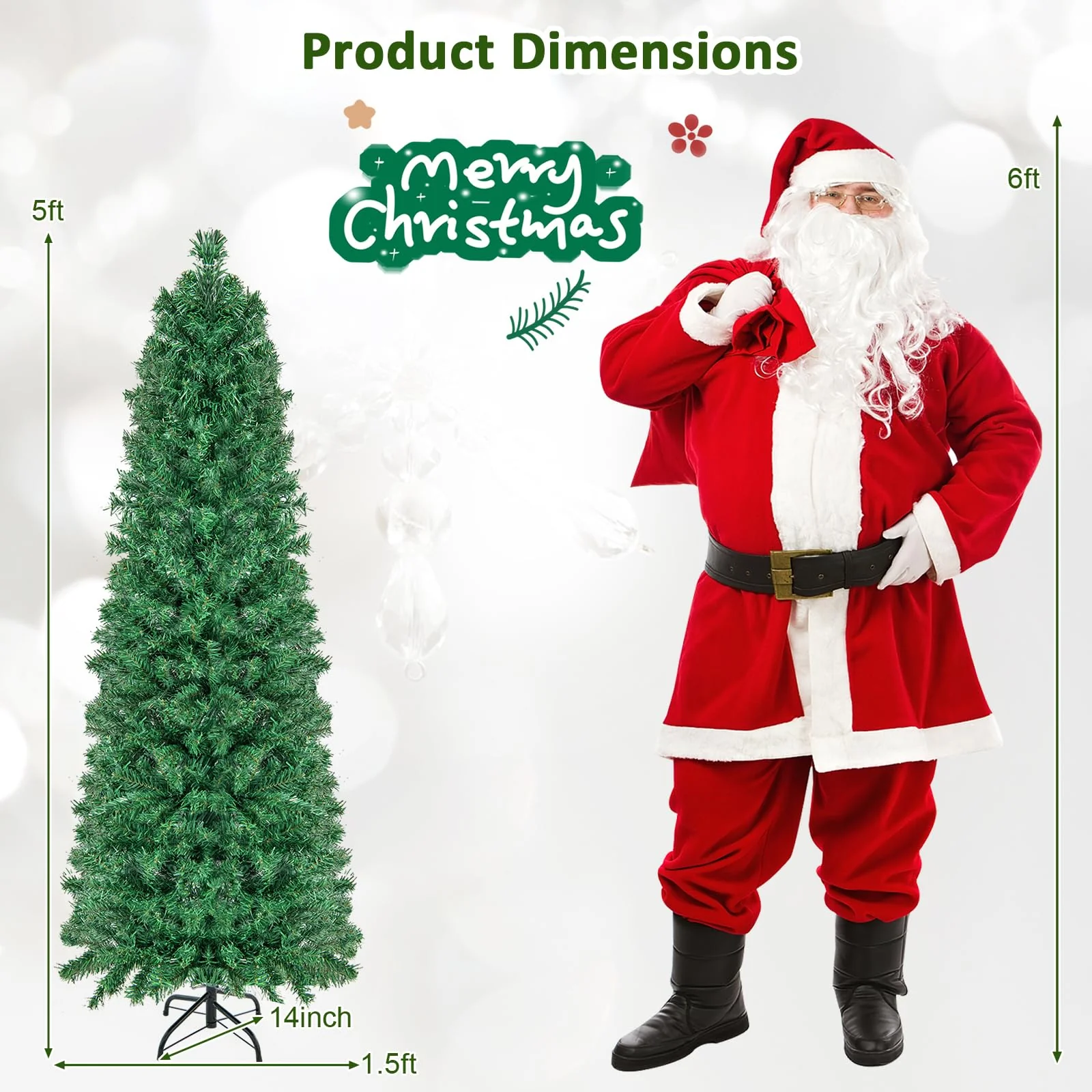 Goplus 5ft Fiber Optic Pencil Christmas Tree Xmas Full Tree for Home Office Holiday Decor - Image 7