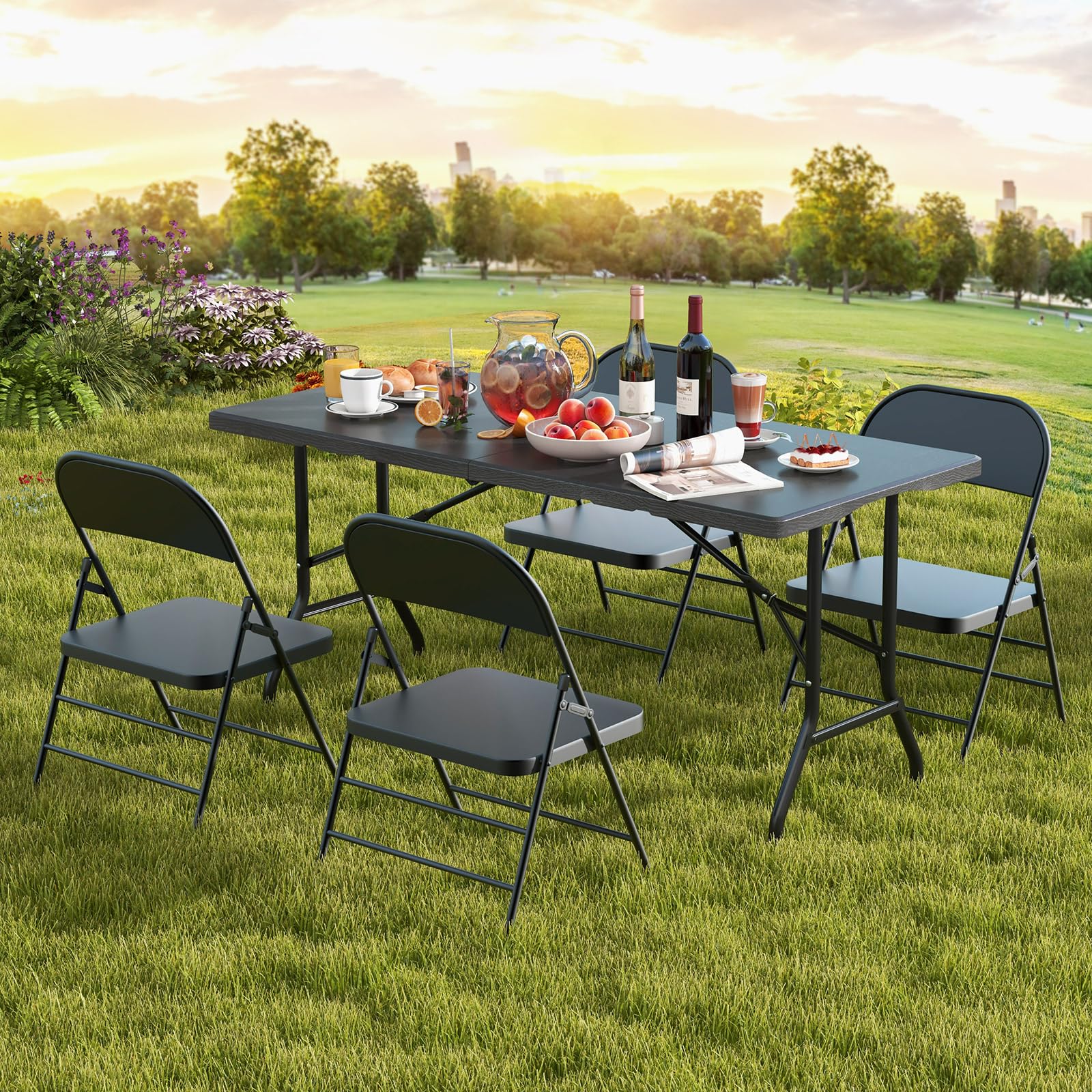 Goplus 5ft Heavy-Duty Rectangular Folding Table with Handle - Image 2