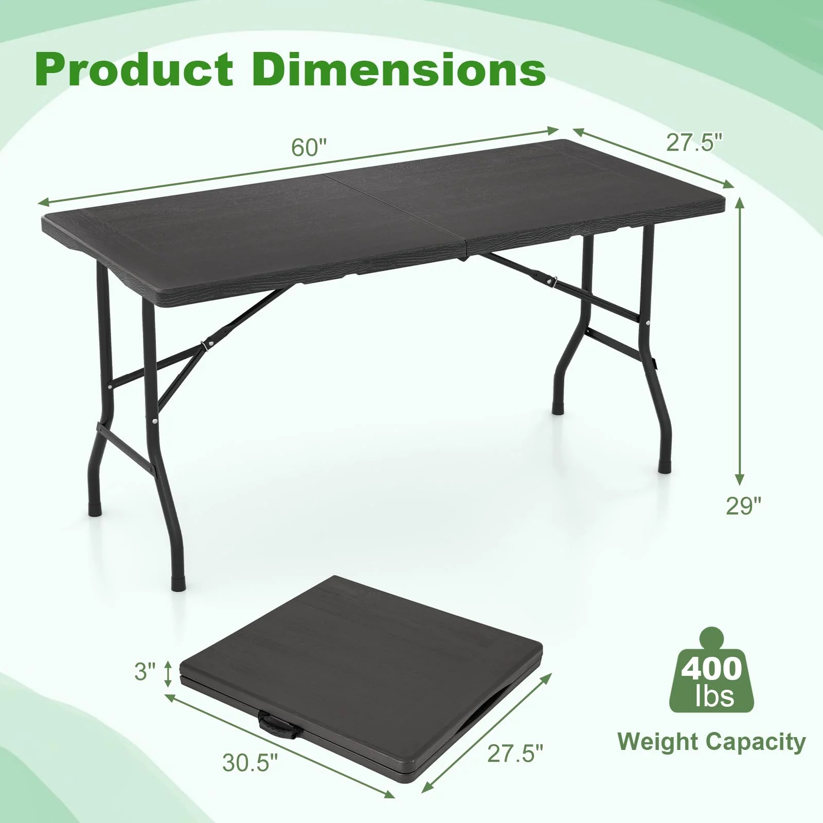 Goplus 5ft Heavy-Duty Rectangular Folding Table with Handle - Image 3