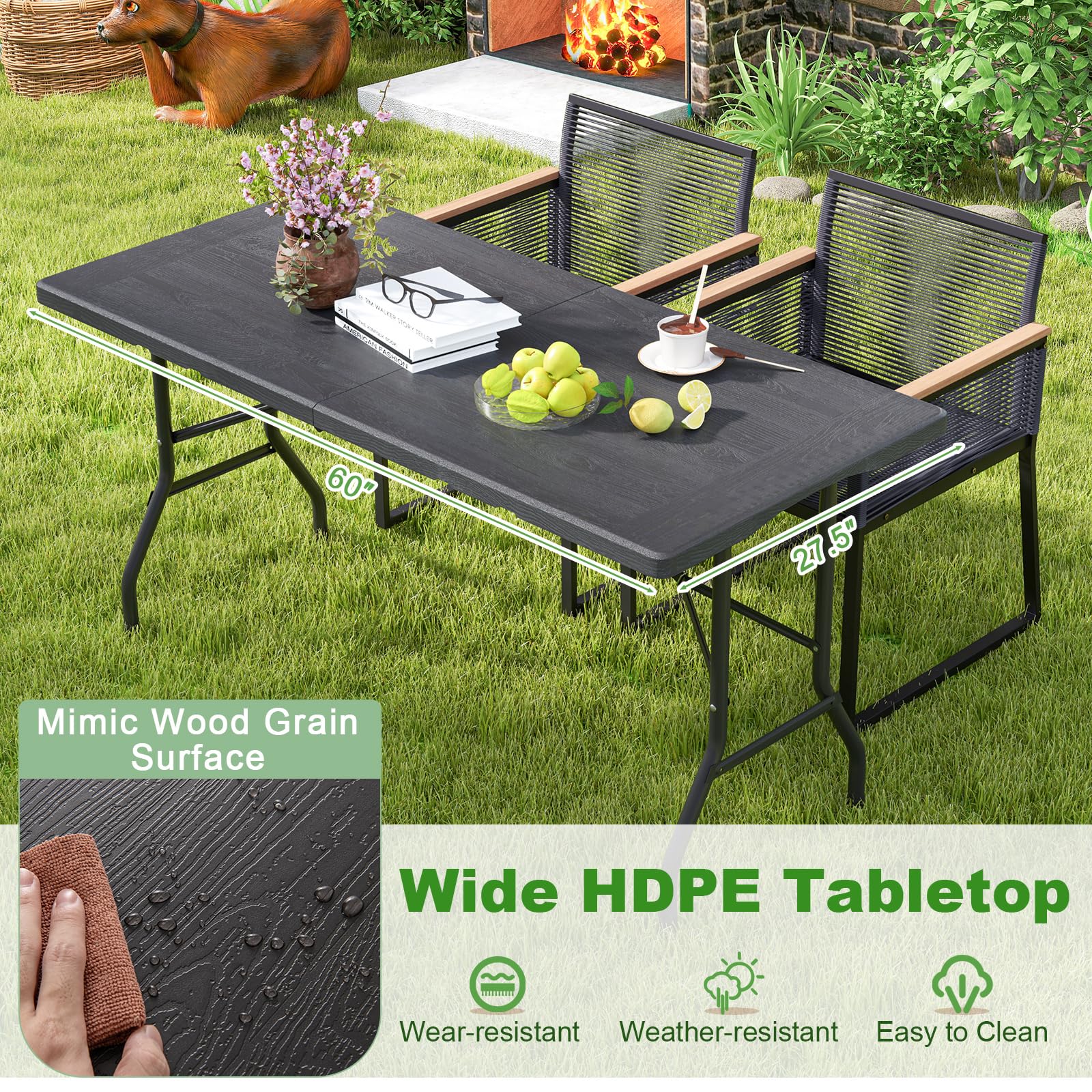 Goplus 5ft Heavy-Duty Rectangular Folding Table with Handle - Image 4