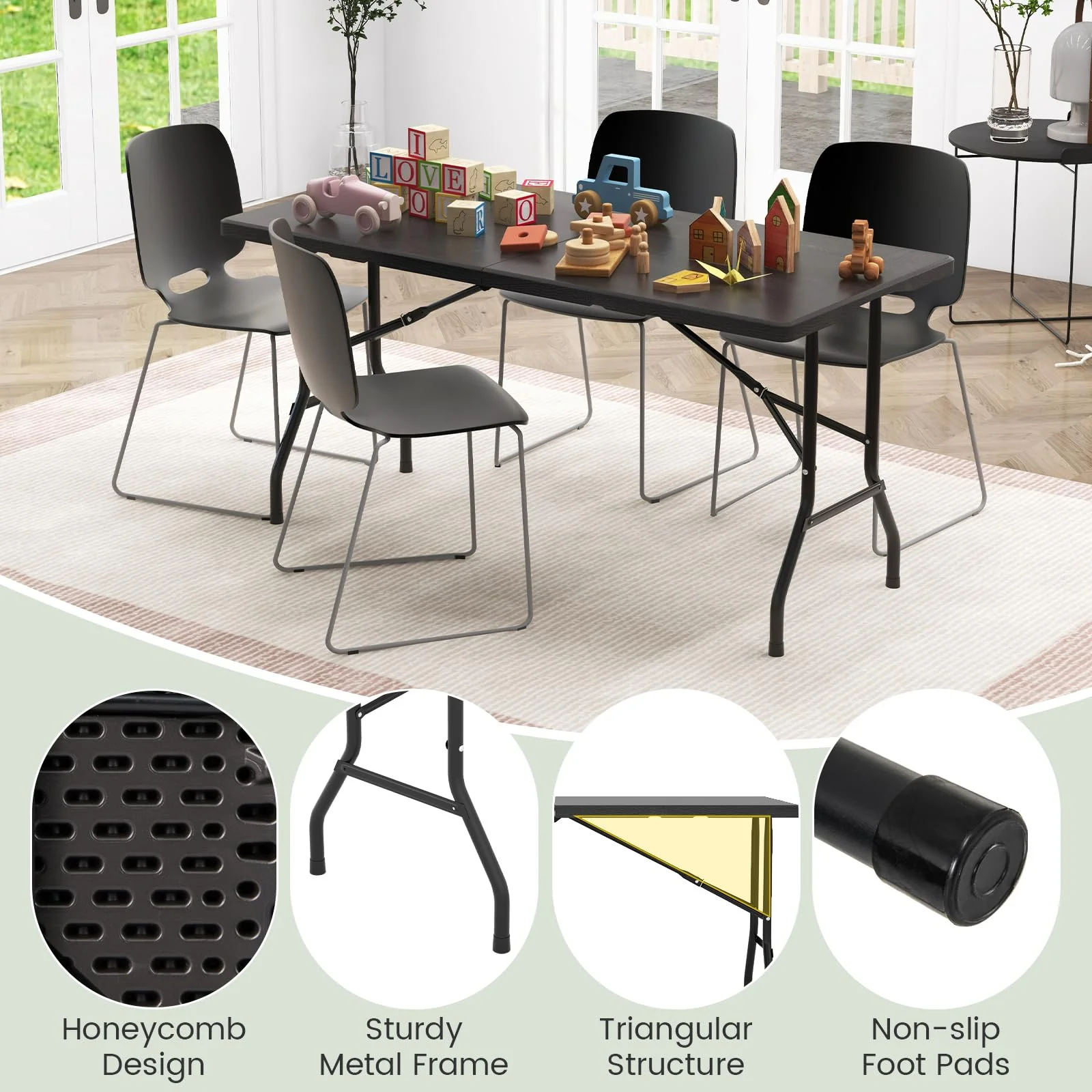Goplus 5ft Heavy-Duty Rectangular Folding Table with Handle - Image 5
