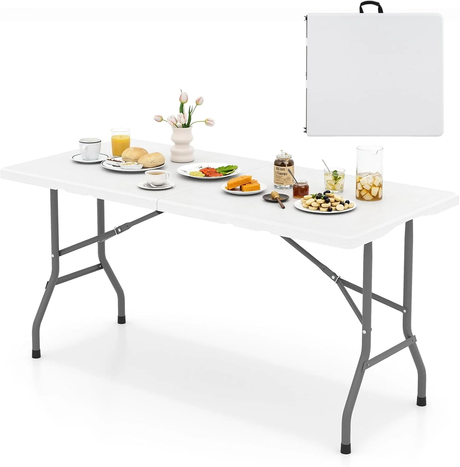 Goplus 5ft Heavy-Duty Rectangular Folding Table with Handle - Image 8