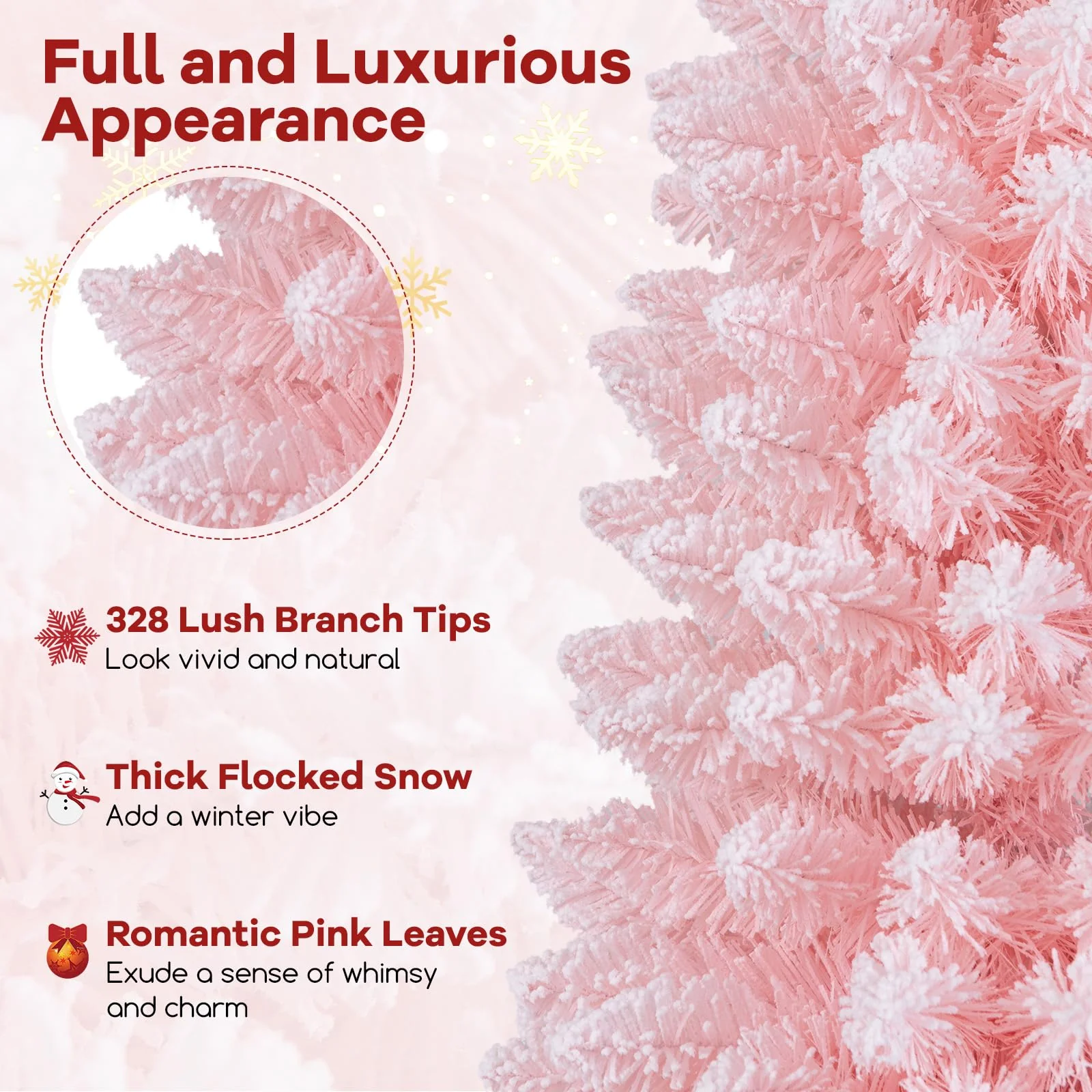 Goplus 5ft Pink Slim Pencil Christmas Tree, Artificial Unlit Skinny Xmas Full Tree with 328 Branch Tips - Image 2