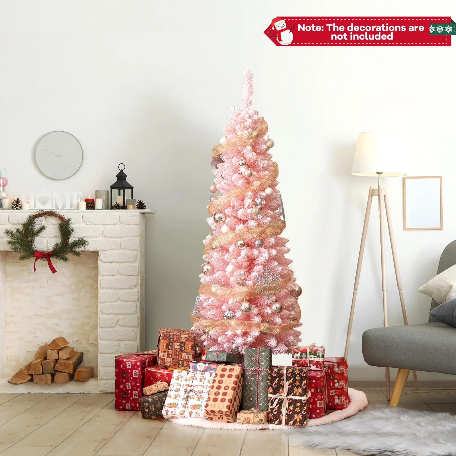 Goplus 5ft Pink Slim Pencil Christmas Tree, Artificial Unlit Skinny Xmas Full Tree with 328 Branch Tips - Image 8