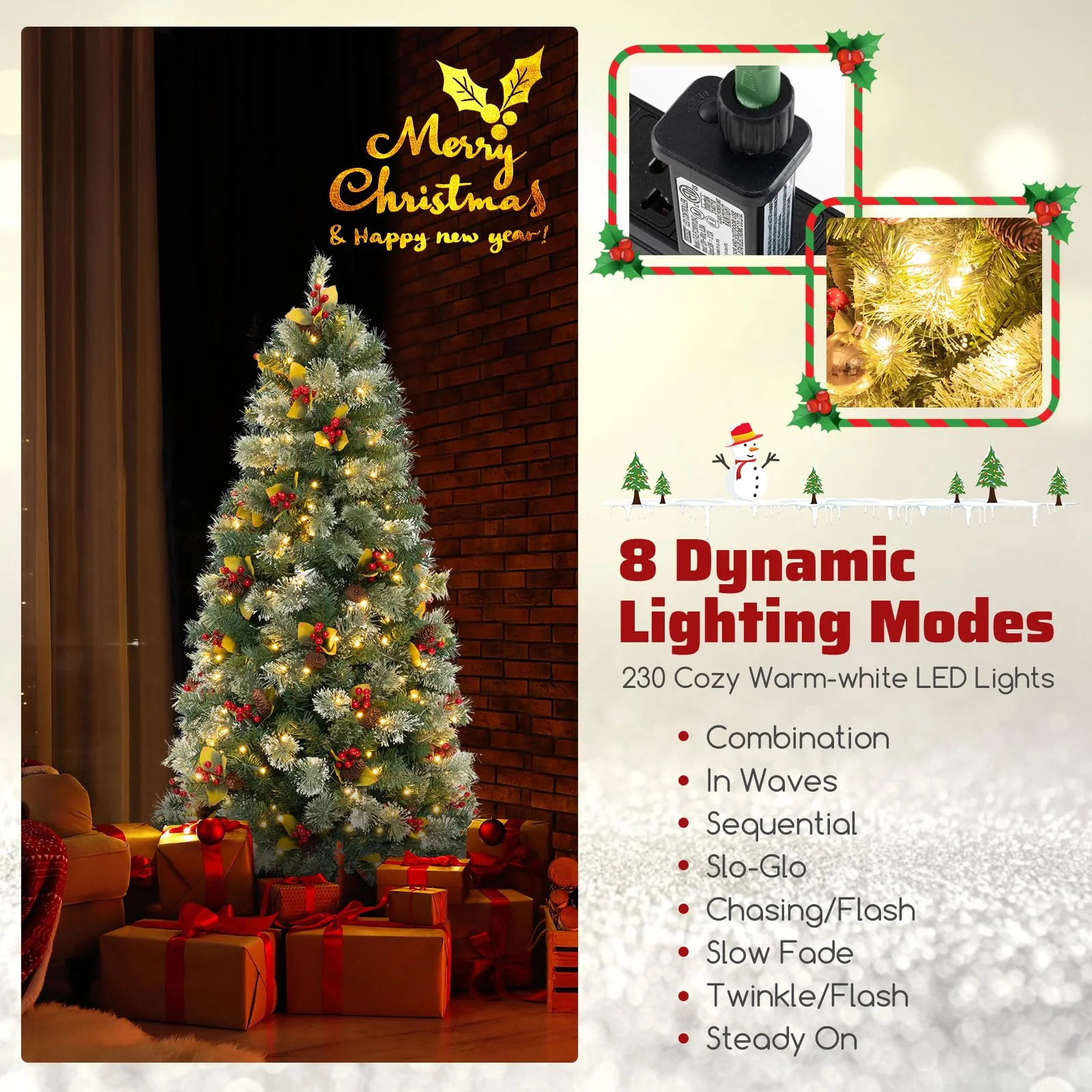 Goplus 5ft Pre-Lit Artificial Christmas Tree, Hinged Xmas Tree with 453 PVC & Pine Needles - Image 2