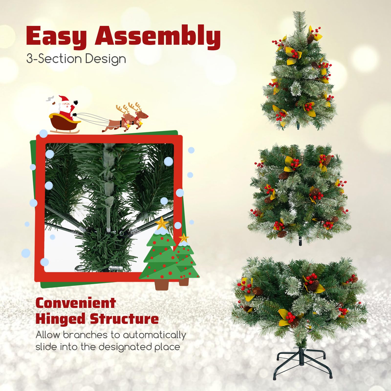 Goplus 5ft Pre-Lit Artificial Christmas Tree, Hinged Xmas Tree with 453 PVC & Pine Needles - Image 4