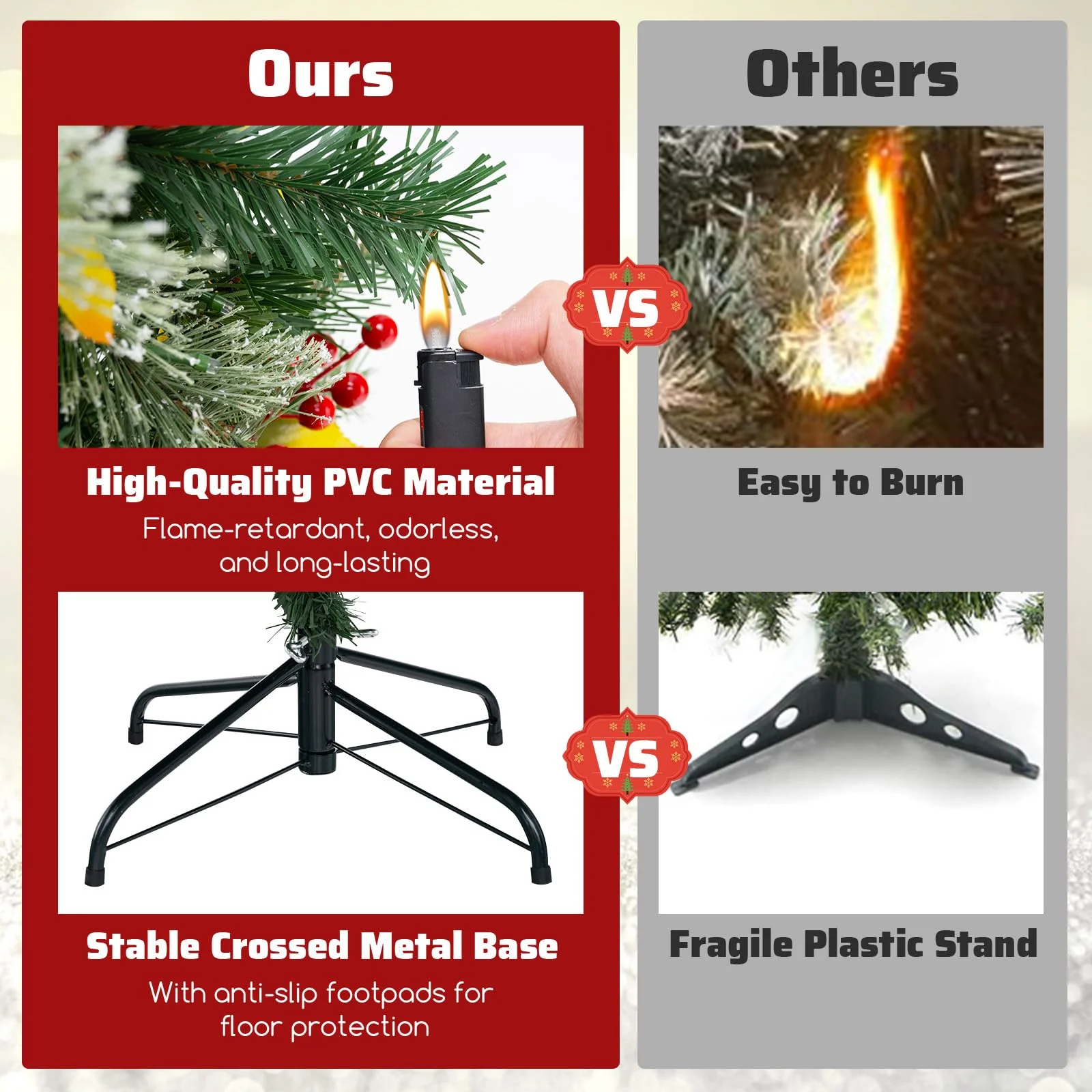 Goplus 5ft Pre-Lit Artificial Christmas Tree, Hinged Xmas Tree with 453 PVC & Pine Needles - Image 5