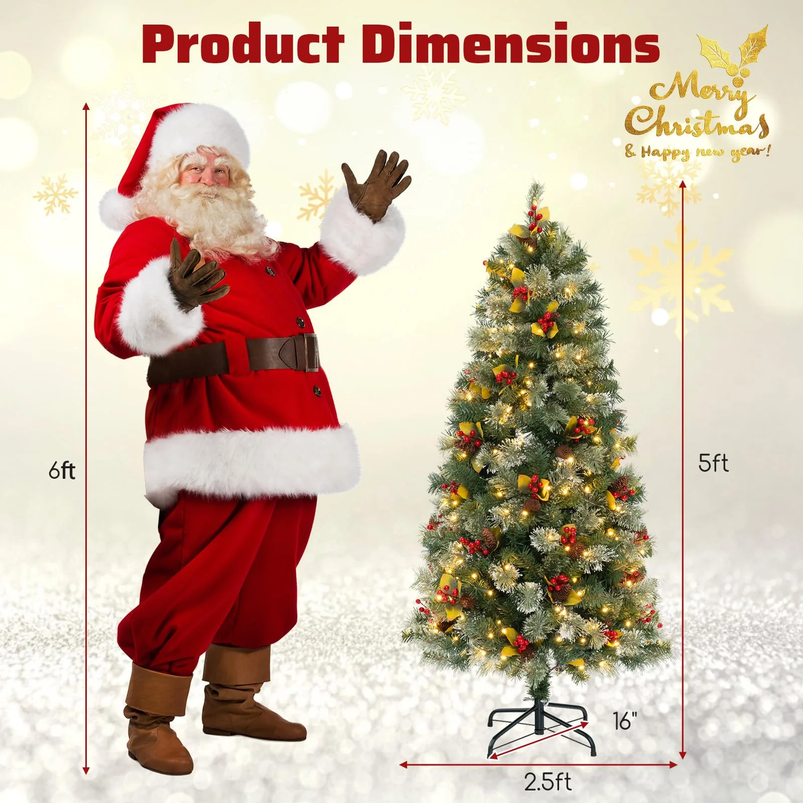 Goplus 5ft Pre-Lit Artificial Christmas Tree, Hinged Xmas Tree with 453 PVC & Pine Needles - Image 7