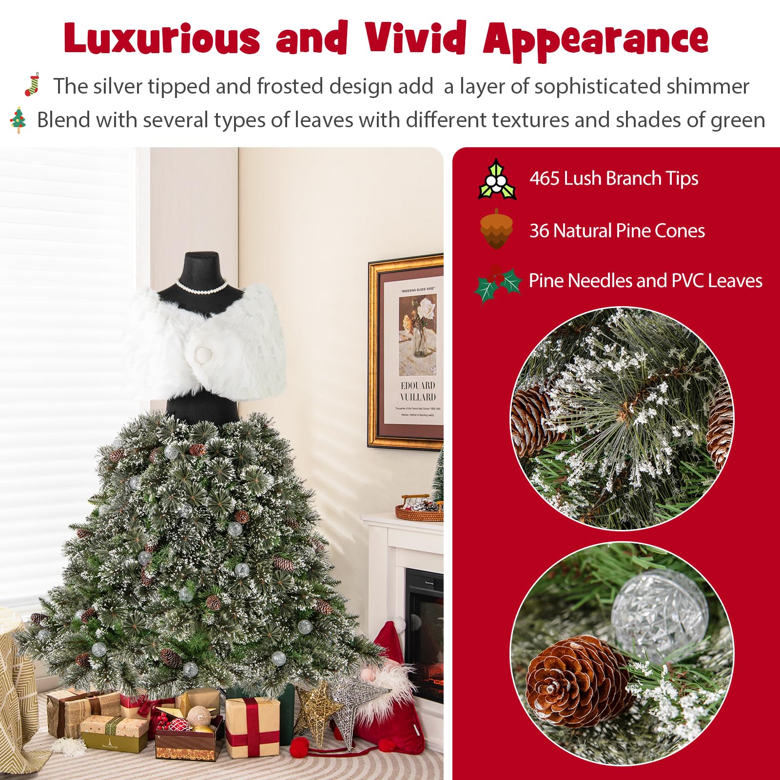 Goplus 5ft Pre-Lit Dress Form Christmas Tree with Female Mannequin Torso Shawl Necklace - Image 3