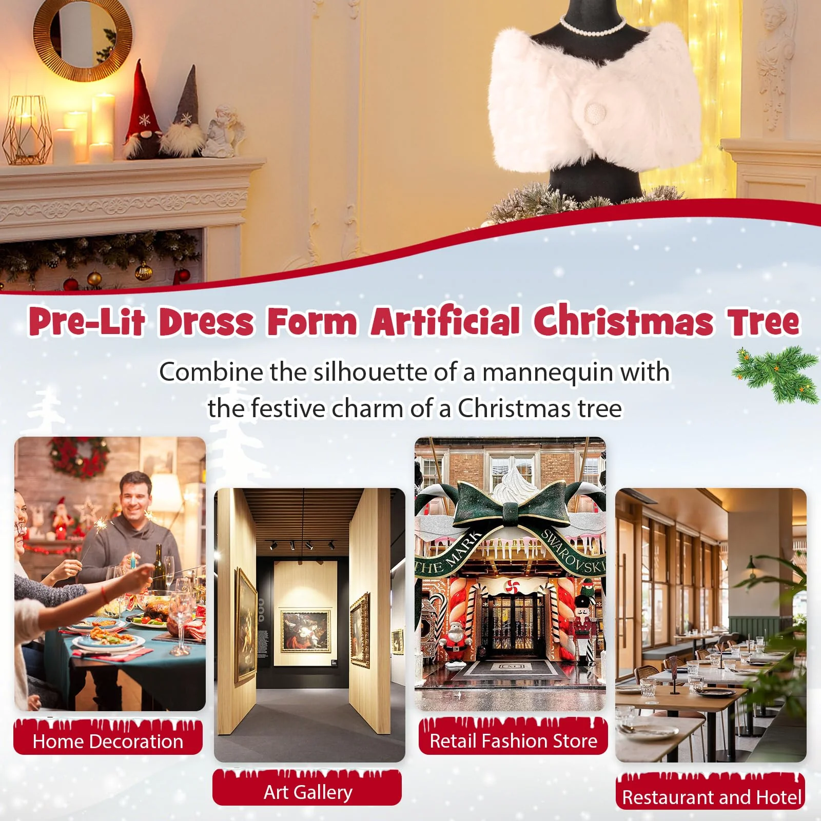 Goplus 5ft Pre-Lit Dress Form Christmas Tree with Female Mannequin Torso Shawl Necklace - Image 8