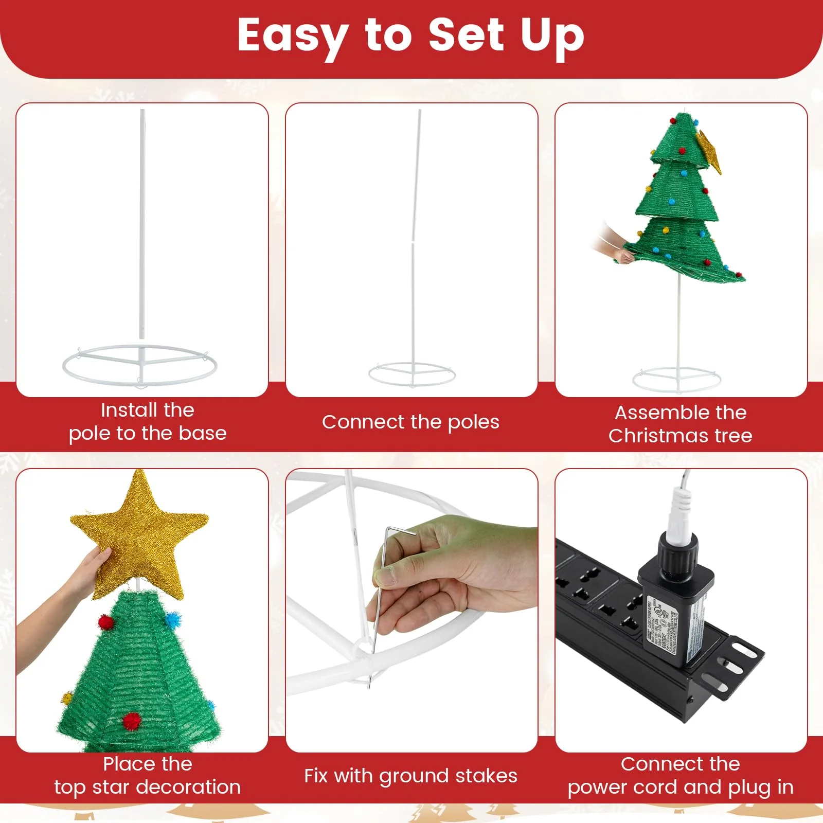 Goplus 6.2 FT Collapsible Christmas Tree with 200 Built-in LED Lights, Pre-Lit Christmas Tree w/Top Star Decoration & Furry Balls - Image 6