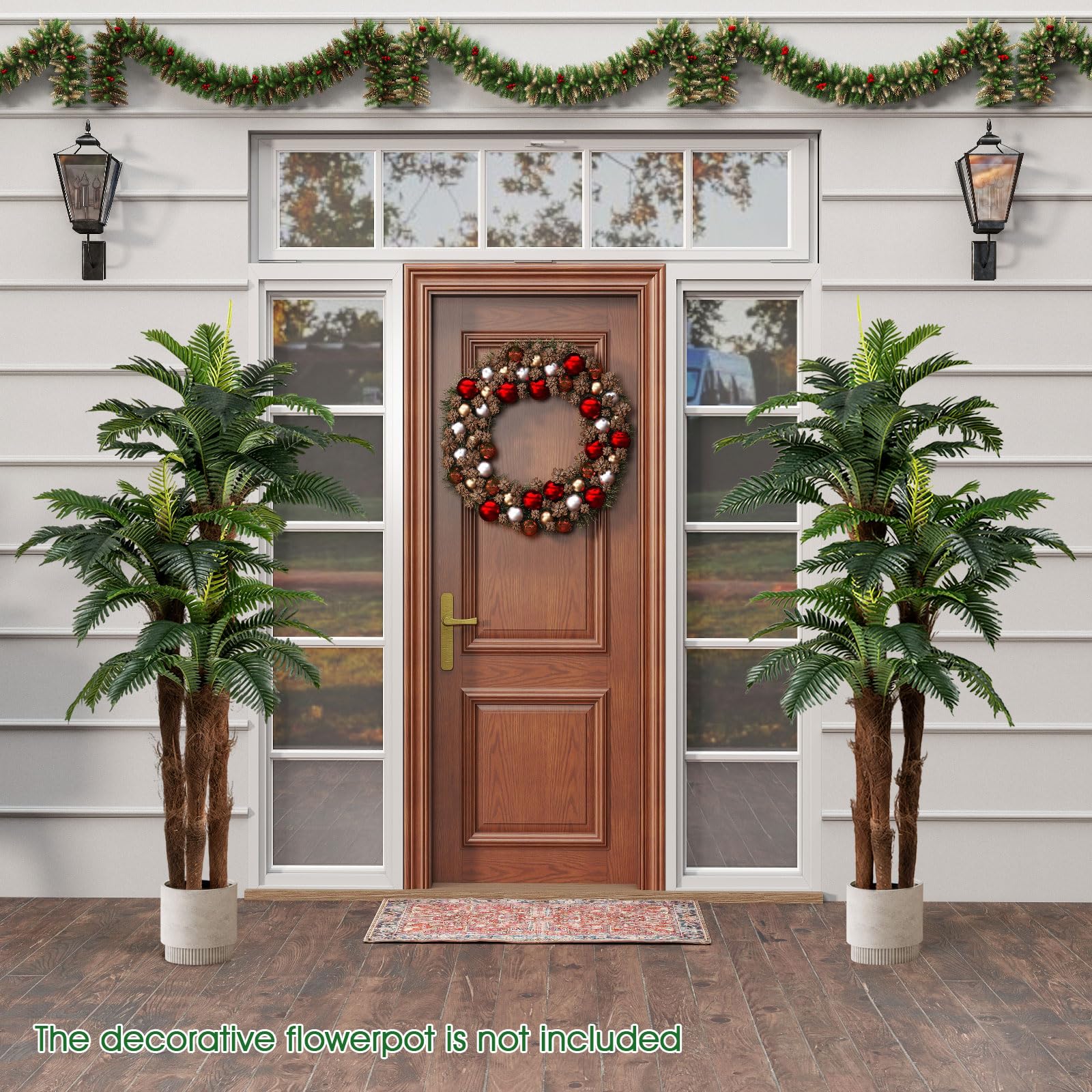 Goplus 6.3 ft Tall Fake Tropical Plant with 45 + 3 Adjustable Leaves 3 Real Barks & Moss (2 Pack) - Image 2