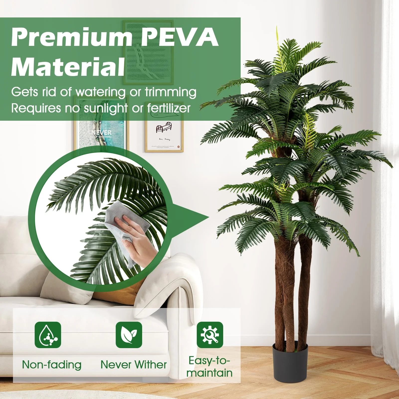 Goplus 6.3 ft Tall Fake Tropical Plant with 45 + 3 Adjustable Leaves 3 Real Barks & Moss (2 Pack) - Image 3