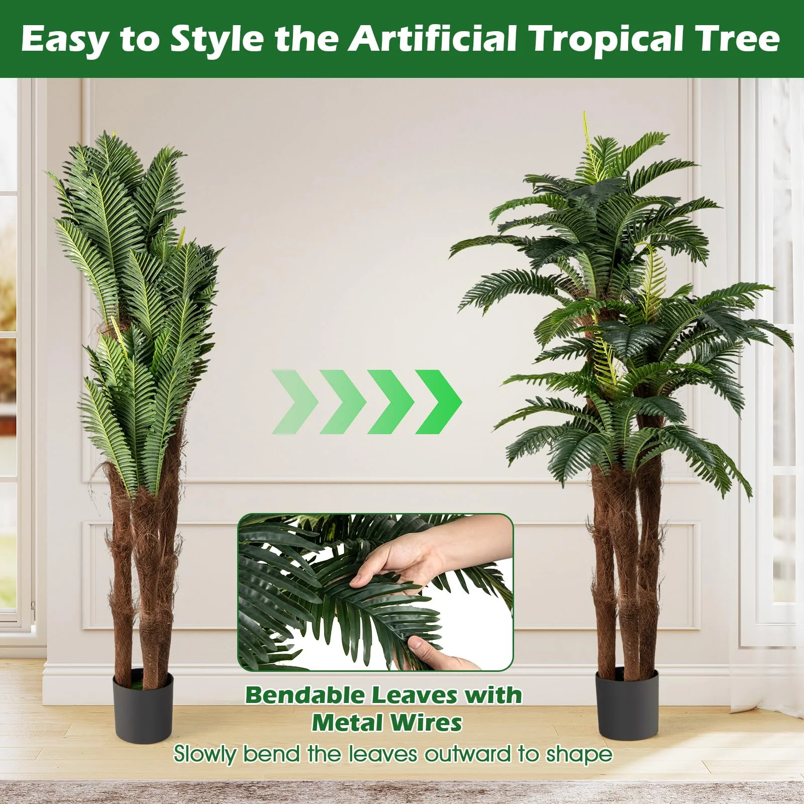 Goplus 6.3 ft Tall Fake Tropical Plant with 45 + 3 Adjustable Leaves 3 Real Barks & Moss (2 Pack) - Image 4