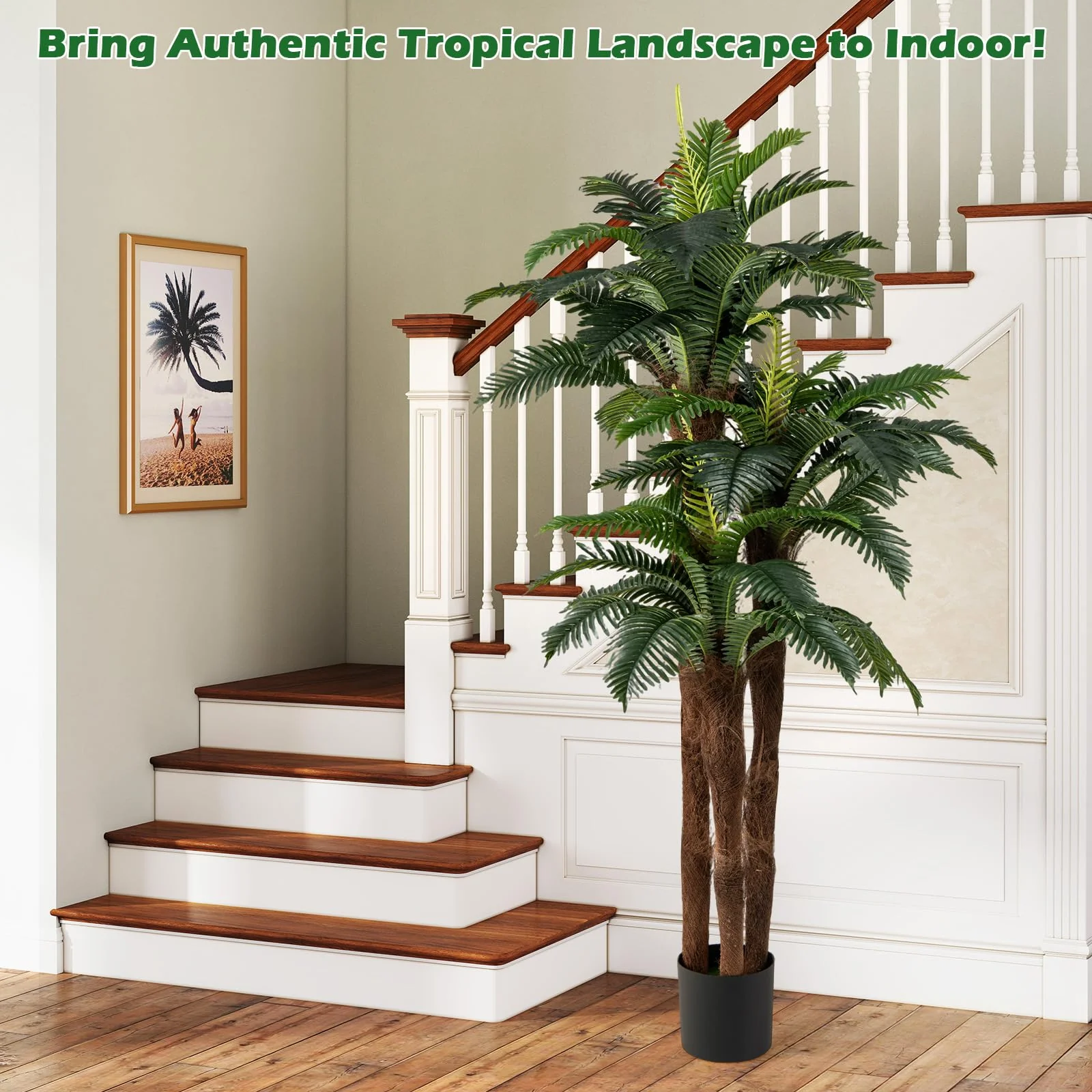 Goplus 6.3 ft Tall Fake Tropical Plant with 45 + 3 Adjustable Leaves 3 Real Barks & Moss (2 Pack) - Image 7