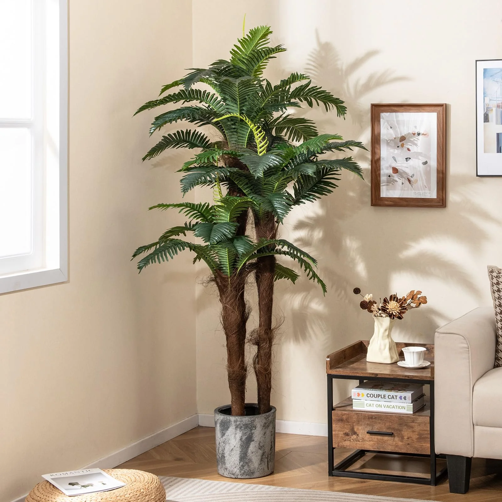 Goplus 6.3 ft Tall Fake Tropical Plant with 45 + 3 Adjustable Leaves 3 Real Barks & Moss (2 Pack) - Image 8