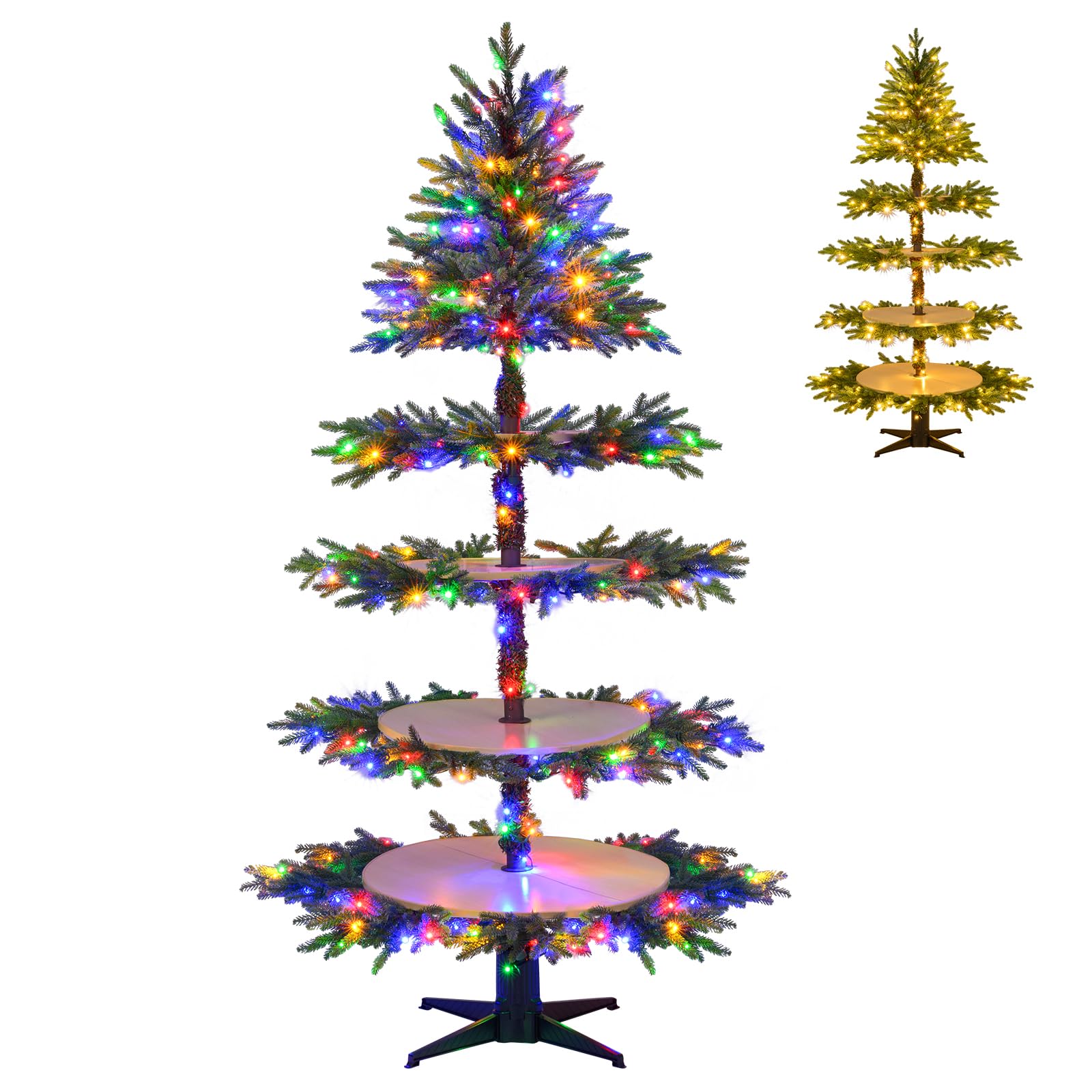 Goplus 6.4 FT Pre-Lit Artificial Christmas Tree with 360° Rotatable Base