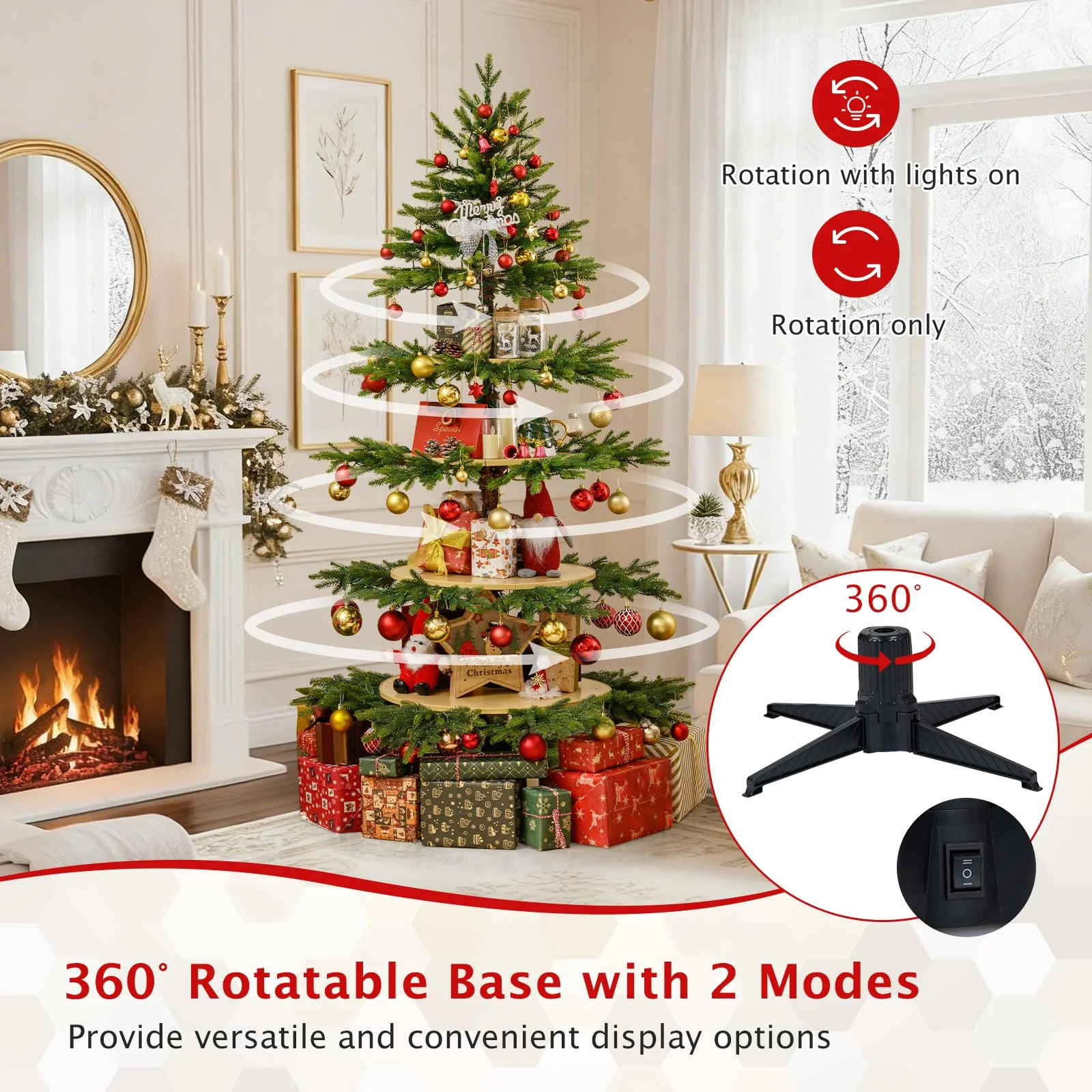 Goplus 6.4 FT Pre-Lit Artificial Christmas Tree with 360° Rotatable Base - Image 3