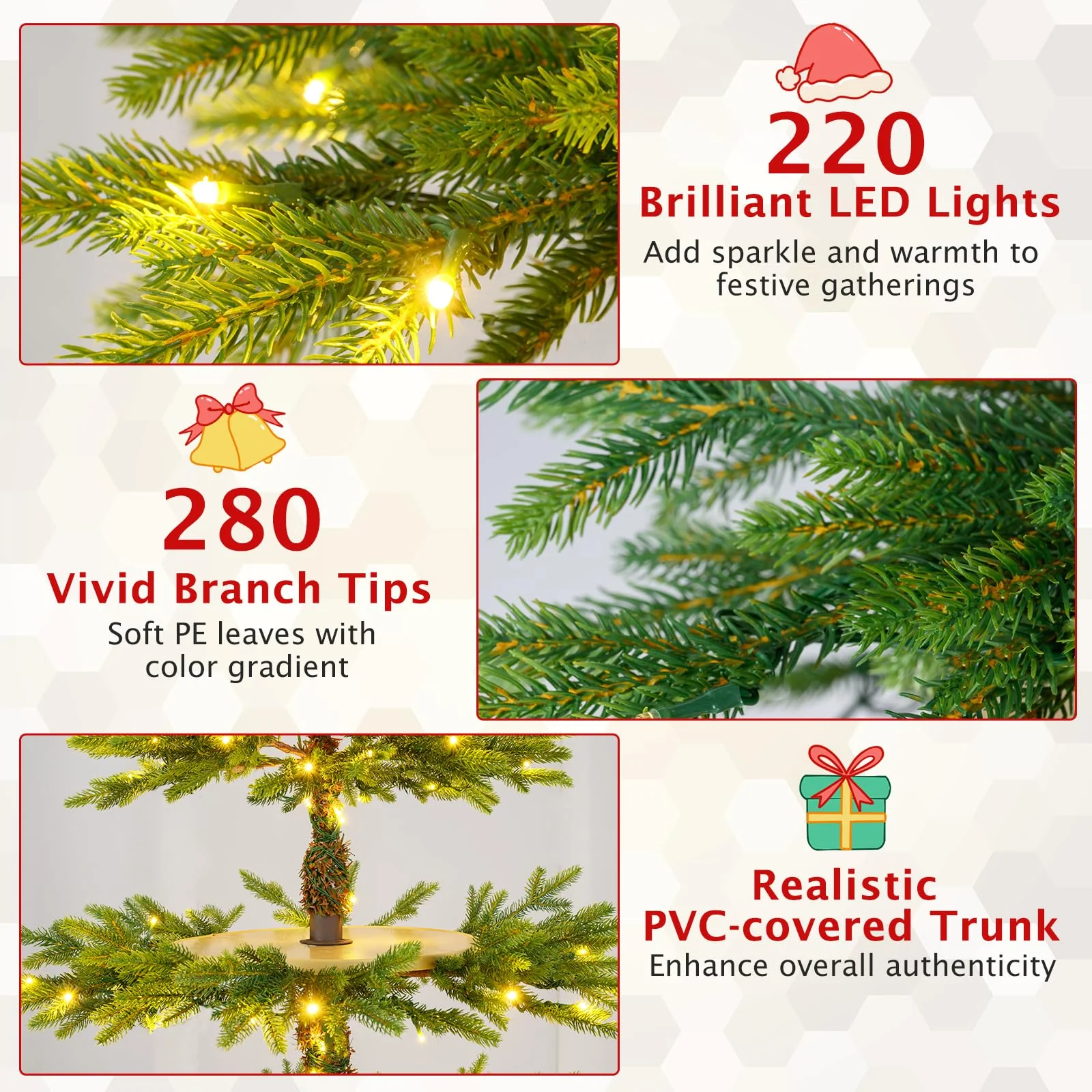 Goplus 6.4 FT Pre-Lit Artificial Christmas Tree with 360° Rotatable Base - Image 5