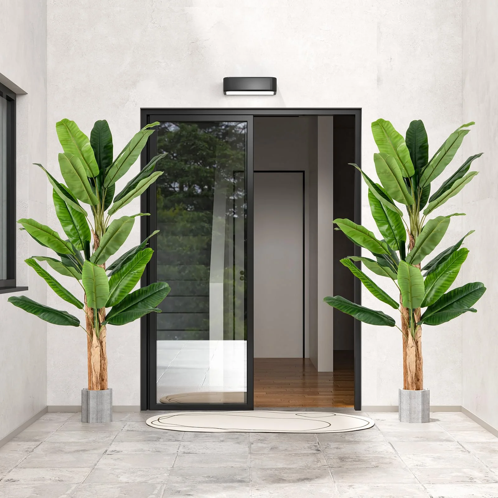 Goplus 6.5 FT Tall Artificial Banana Tree, Fake Banana Tree w/ 27 Large Leaves, Triple Stalks, Natural Bark - Image 2